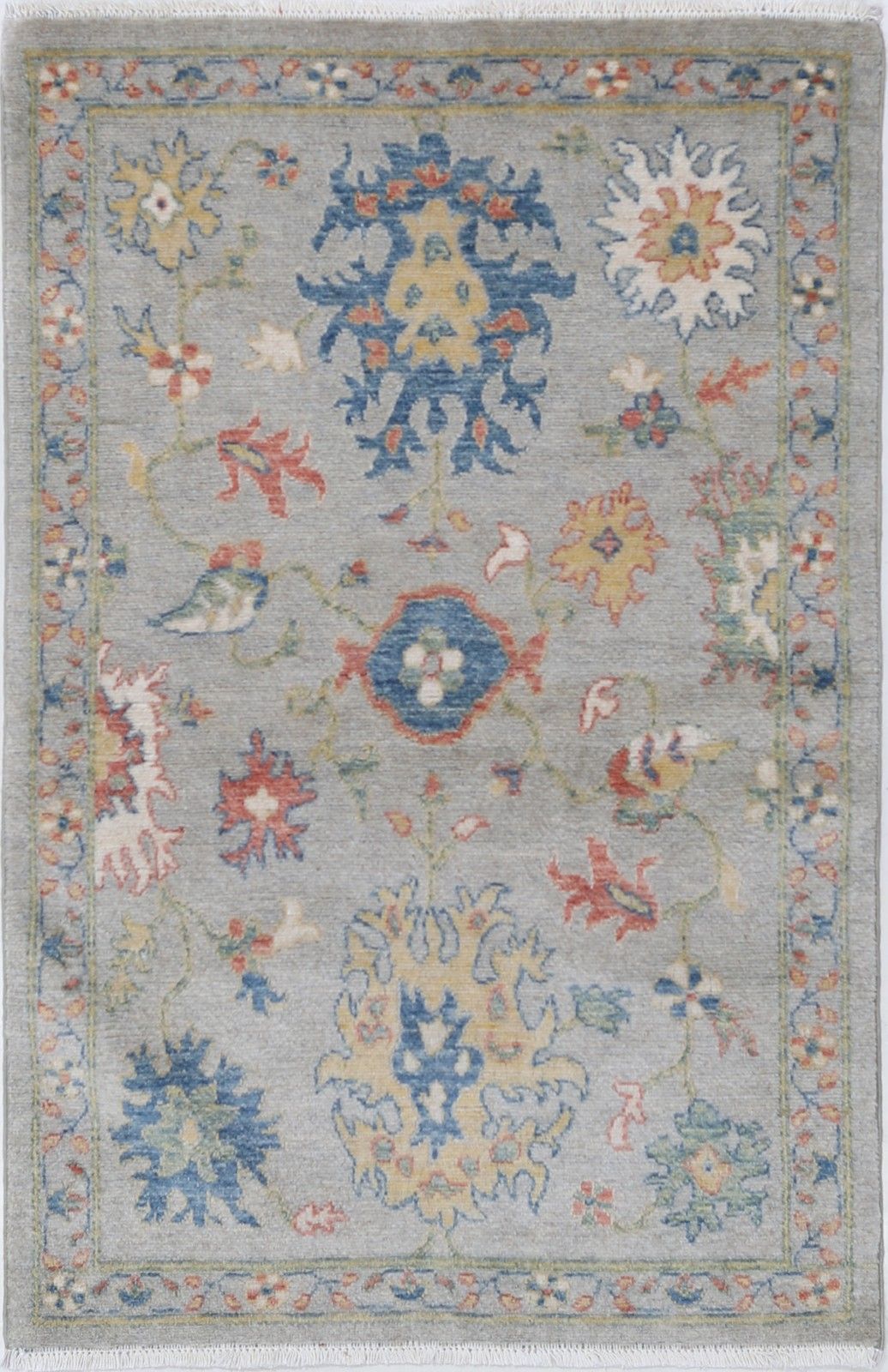 2'5"X3'11" Modern Turkish Rug, Floral Patterned Oushak Accent Rug For Bedroom