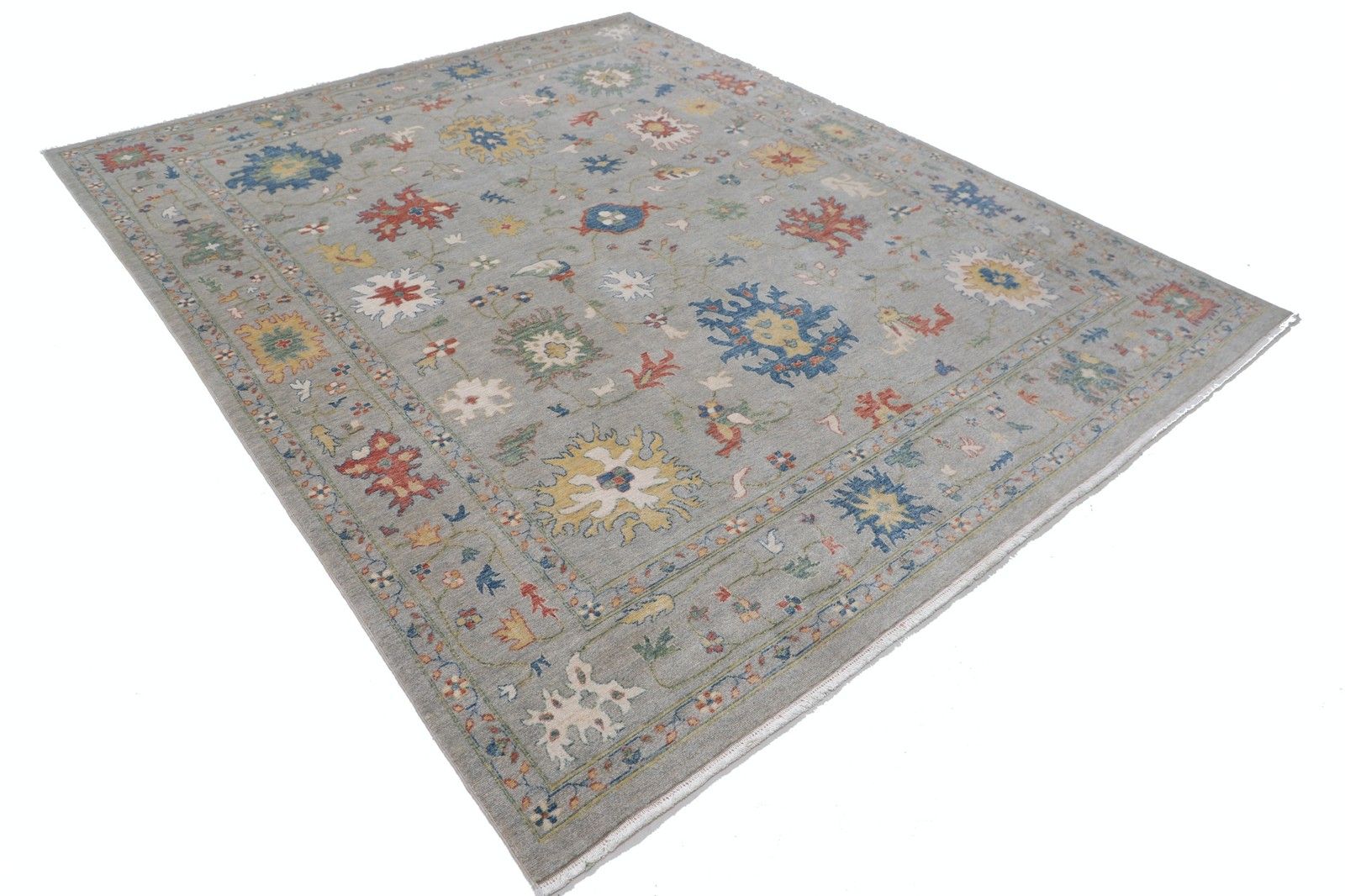 8'x9'10" Hedendaags Turks vloerkleed, volledig wol, Oushak-stijl tapijt photo furniture