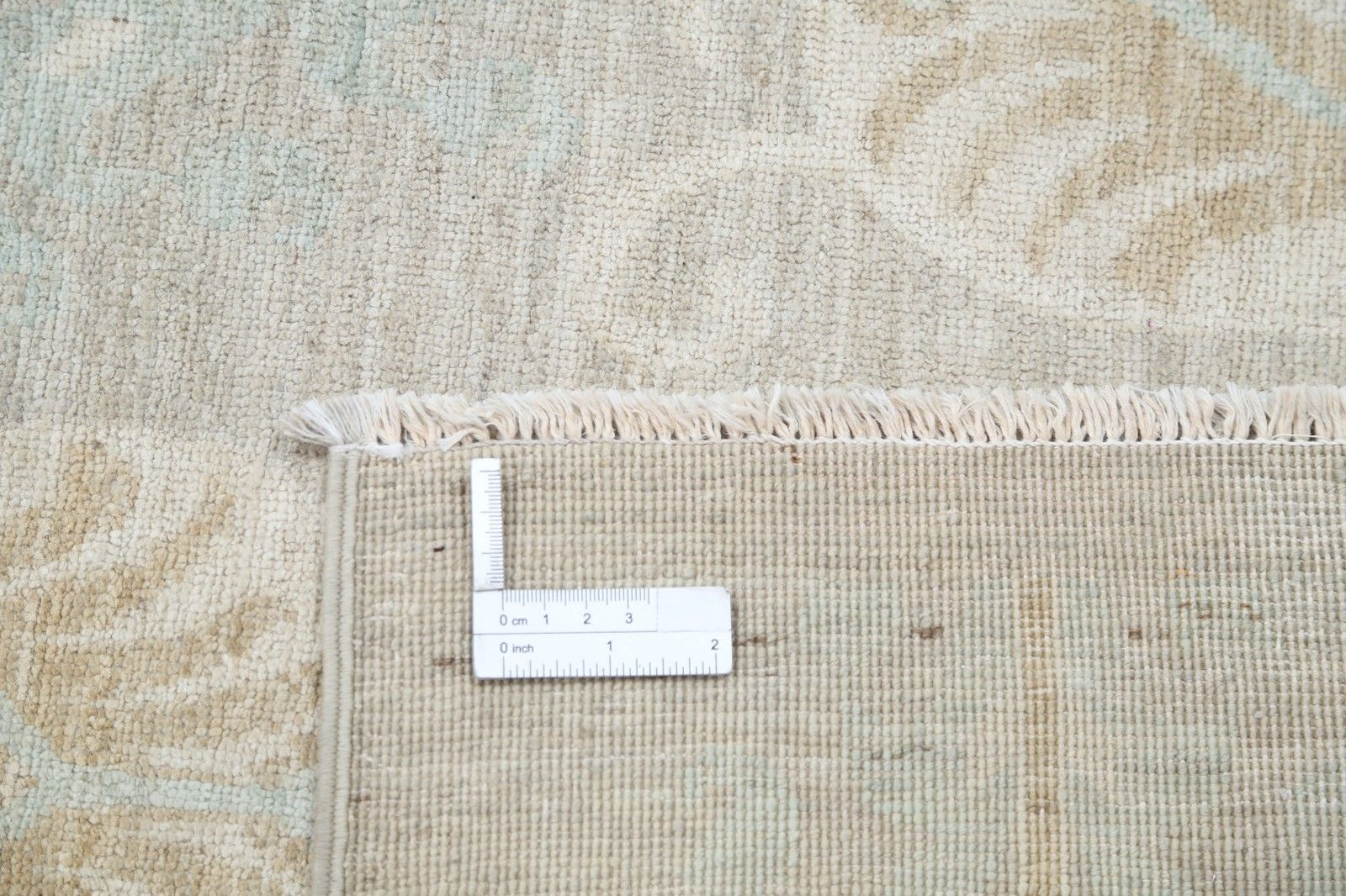 11,7x14,6 ft handgeknoopt beige groot vloerkleed, herhalend ornamenteel motief photo for sale