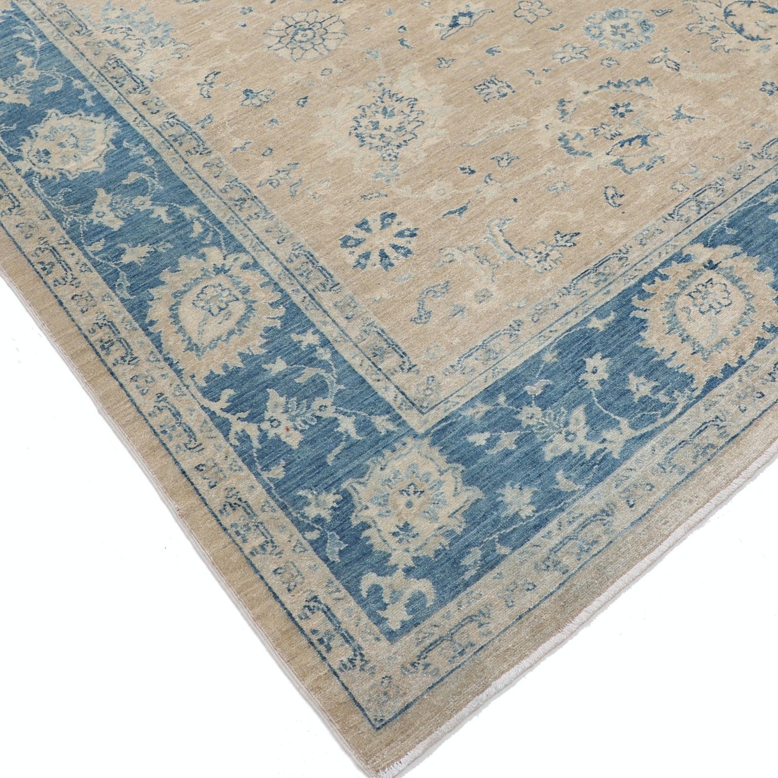 8x9.7 Ft Hand Knotted Floral Rug, Beige And Light Blue Area Rug, Oushak Carpet photo buy