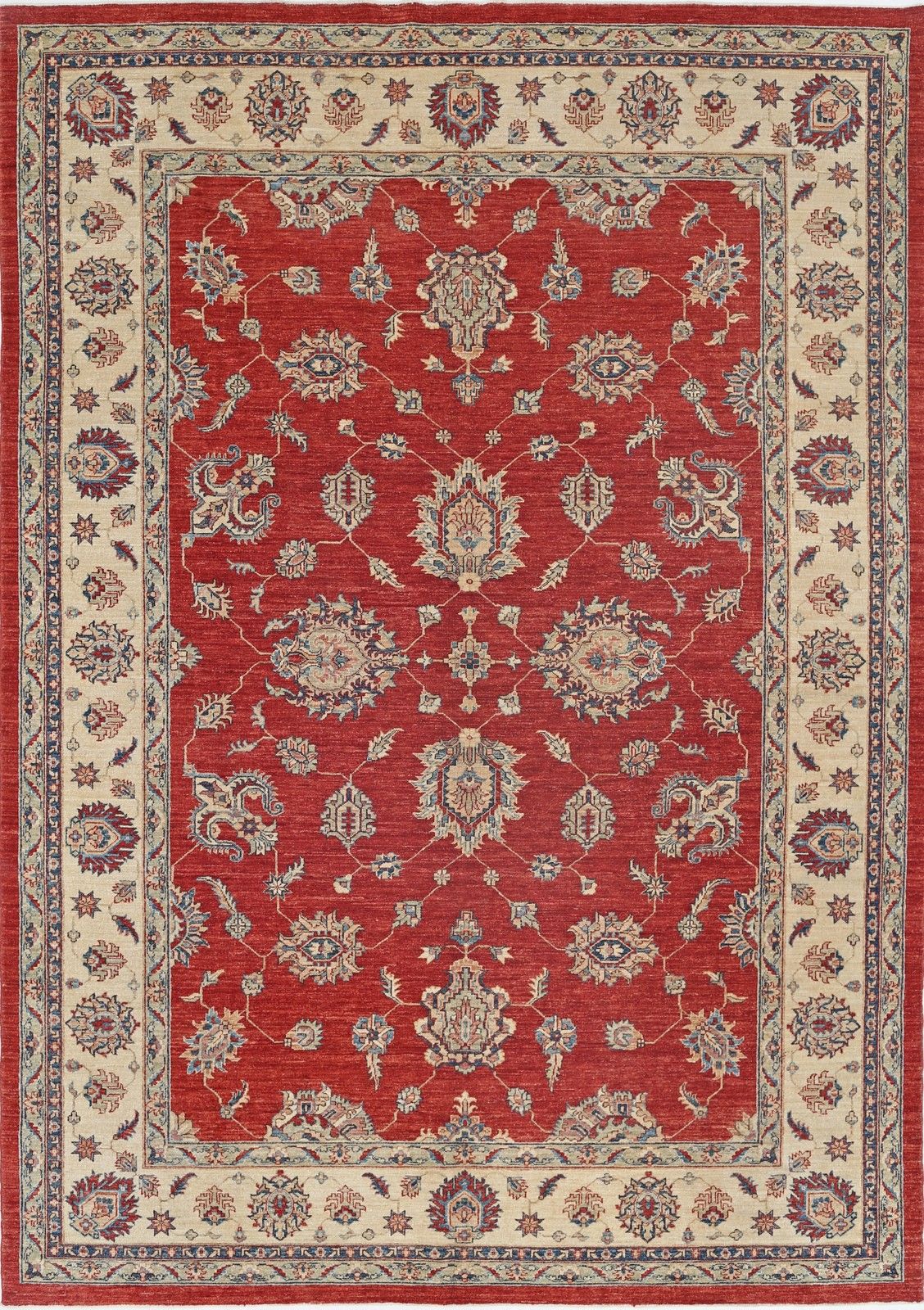 8.3x11.7 Ft Handmade Red Area Rug With Ivory Border, Traditional Floral Carpet