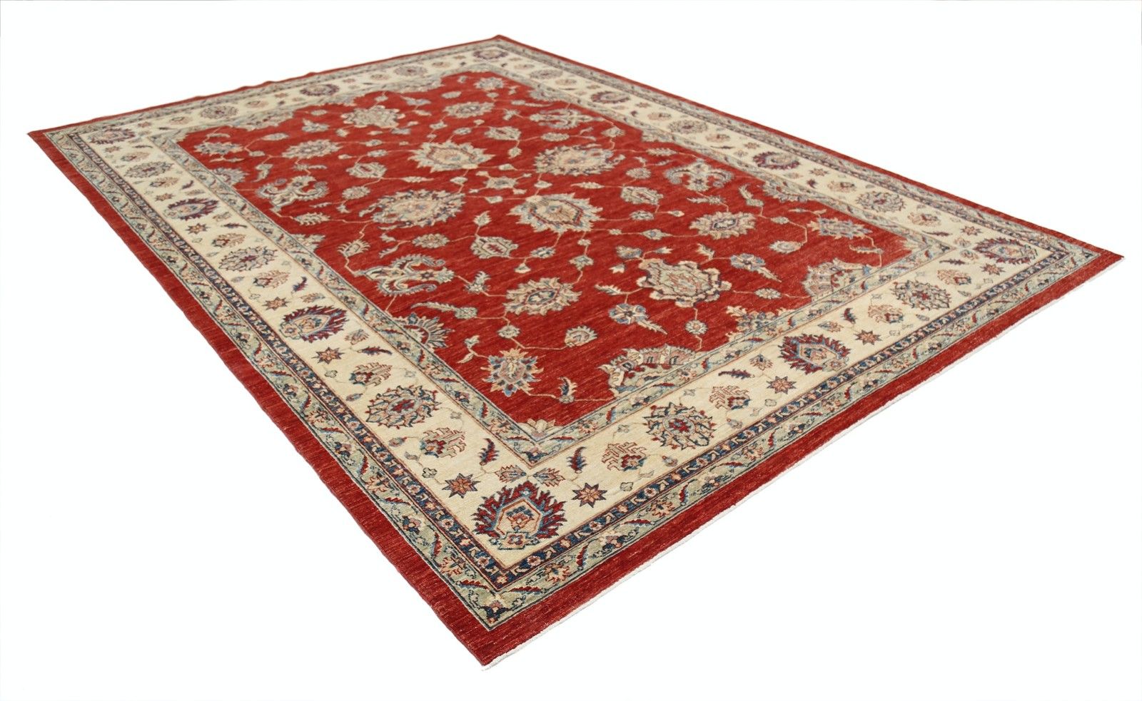 8.3x11.7 Ft Handmade Red Area Rug With Ivory Border, Traditional Floral Carpet photo for sale