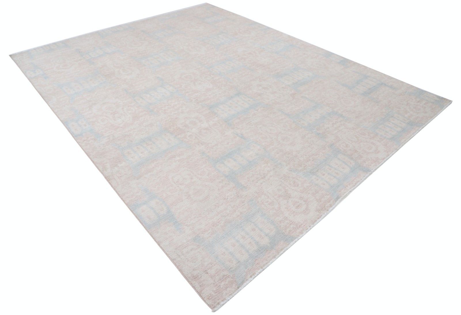 8x10 Ft Hand Knotted Blush, Light Blue Geometric Area Rug For Living Room photo furniture