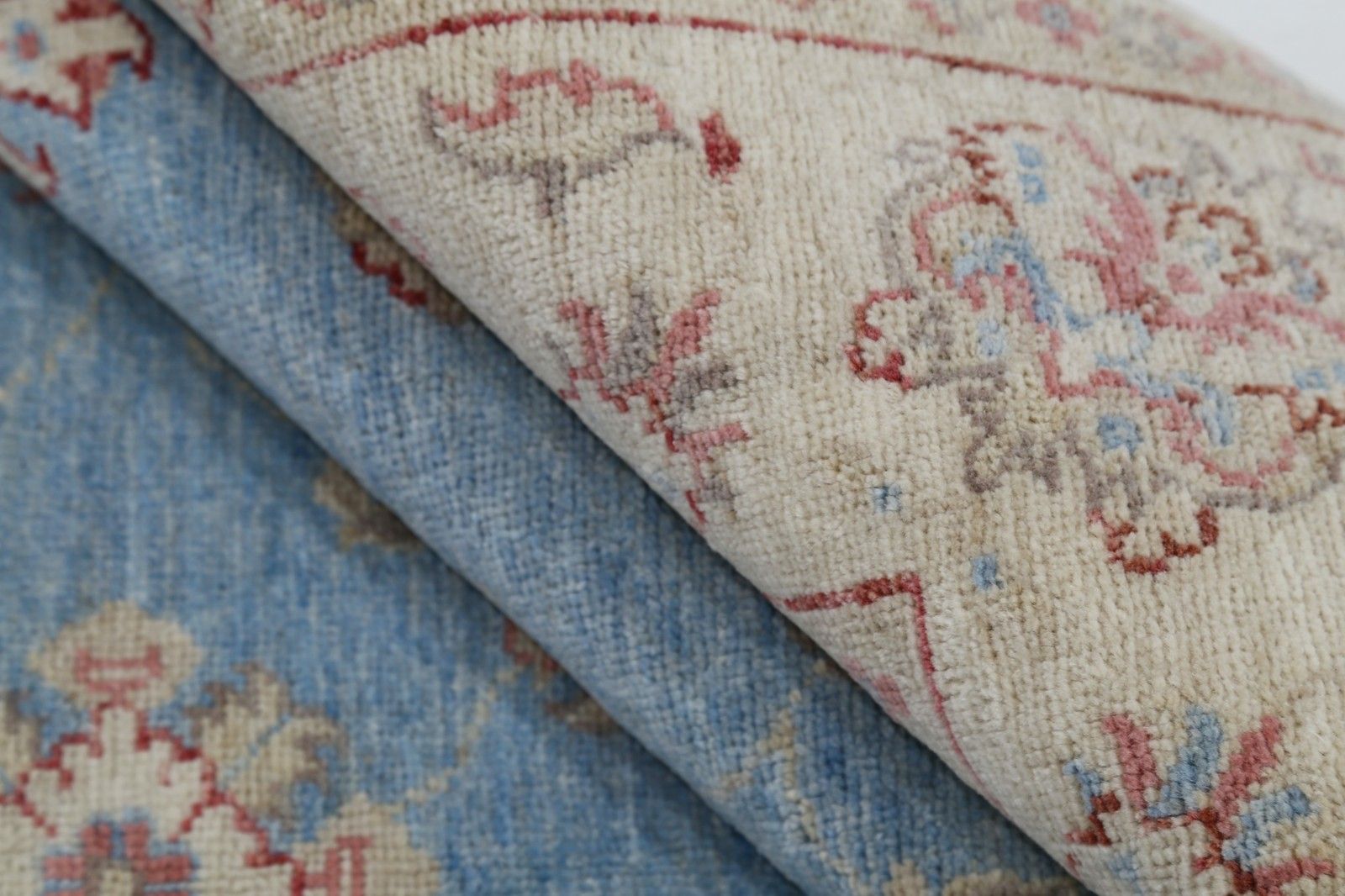 5x6.6 Ft Hand Knotted Floral Turkish Area Rug With Blue Field And Ivory Border photo Textiles