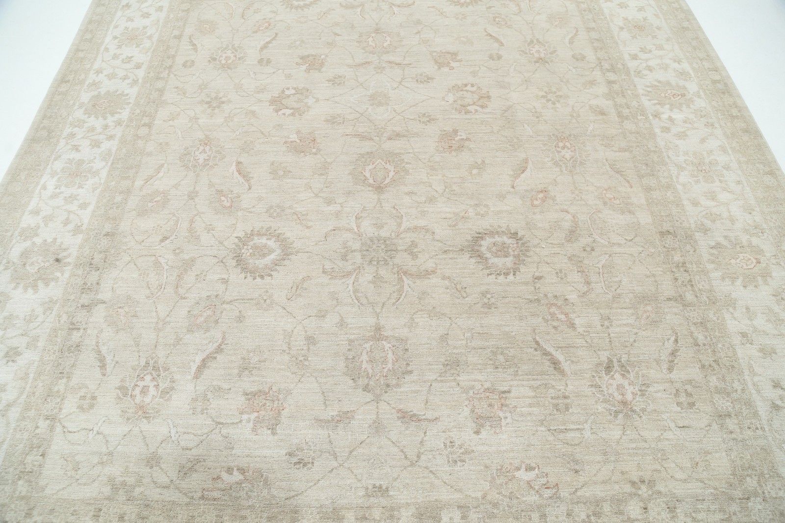 8x9,5 ft Handgeknoopt Beige Turks Groot Vloerkleed. Bloemmotief Wollen Tapijt photo 3908.0
