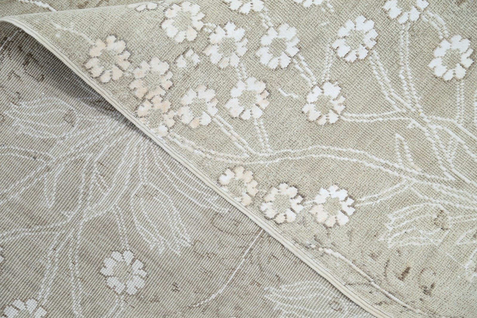 5,5x9,2 ft handgeknoopt bloemenkleed, beige wollen vloerkleed, botanisch patroon tapijt photo buy