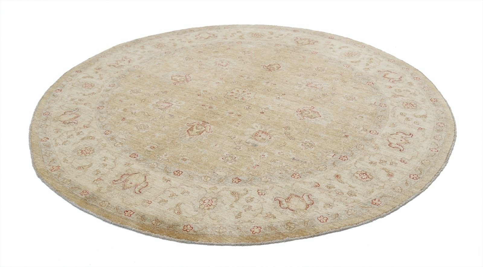 8x8 Ft Luxury Hand Knotted Round Wool Area Rug. Beige Tribal Style Large Carpet photo furniture