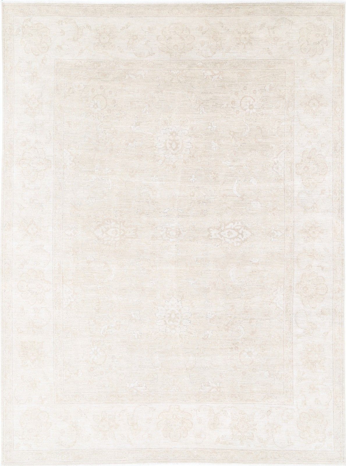 Tapis Oushak noué à la main, 2,65 x 3,66 m - Tapis en laine beige à motif floral