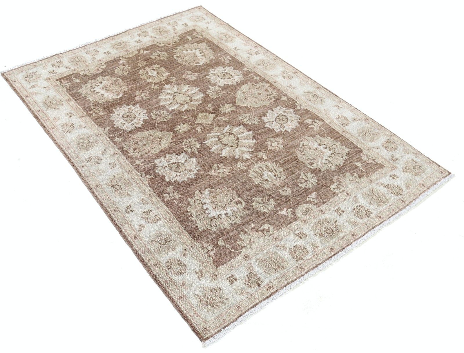 3.7x5.3 Ft Handknotted Brown, Ivory Wool Area Rug. Turkish Oushak Accent Rug photo furniture