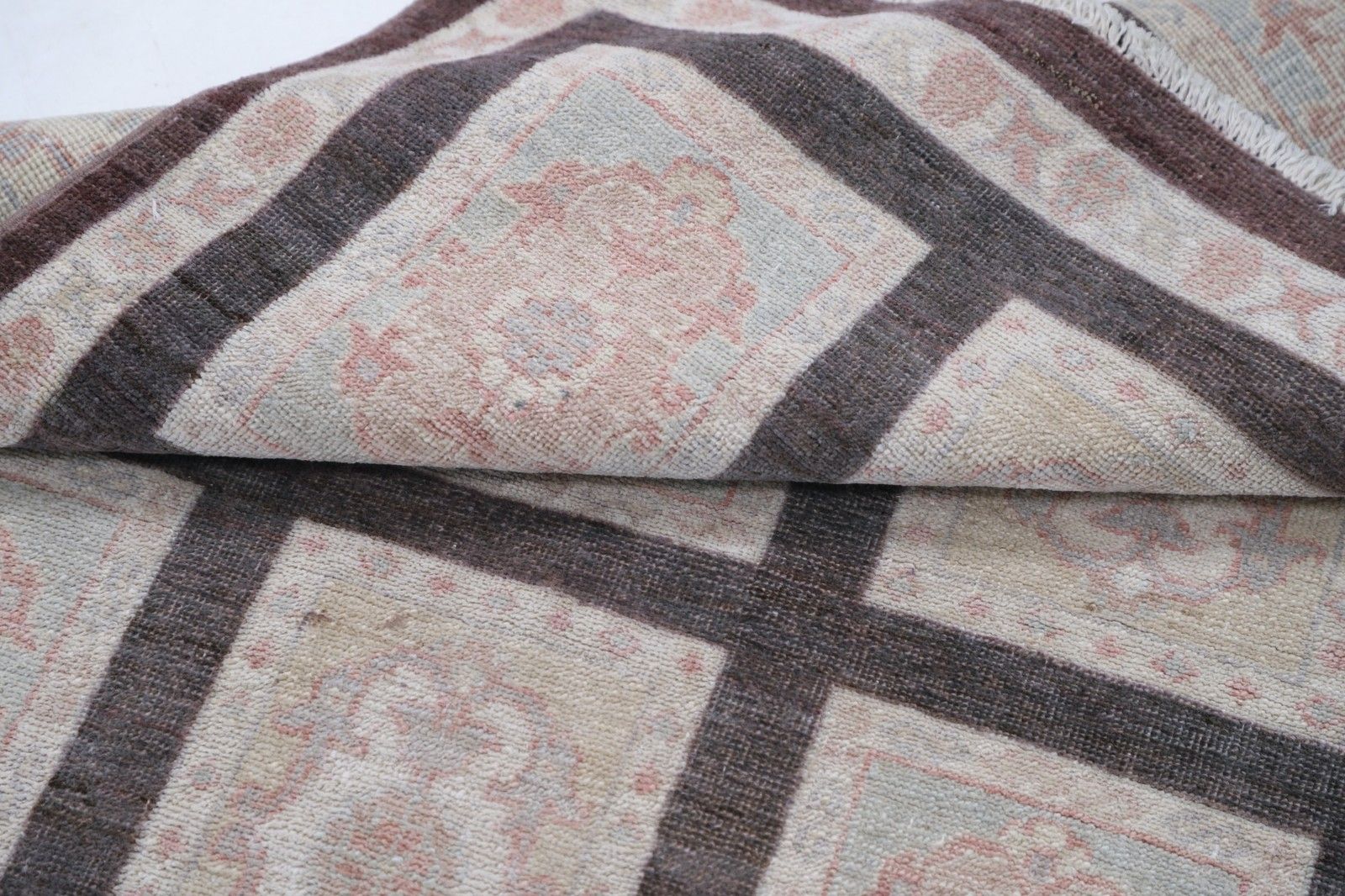 3x5 Ft Handknotted Brown, Ivory, Blush Area Rug. Turkish Panel Motif Accent Rug photo Textiles