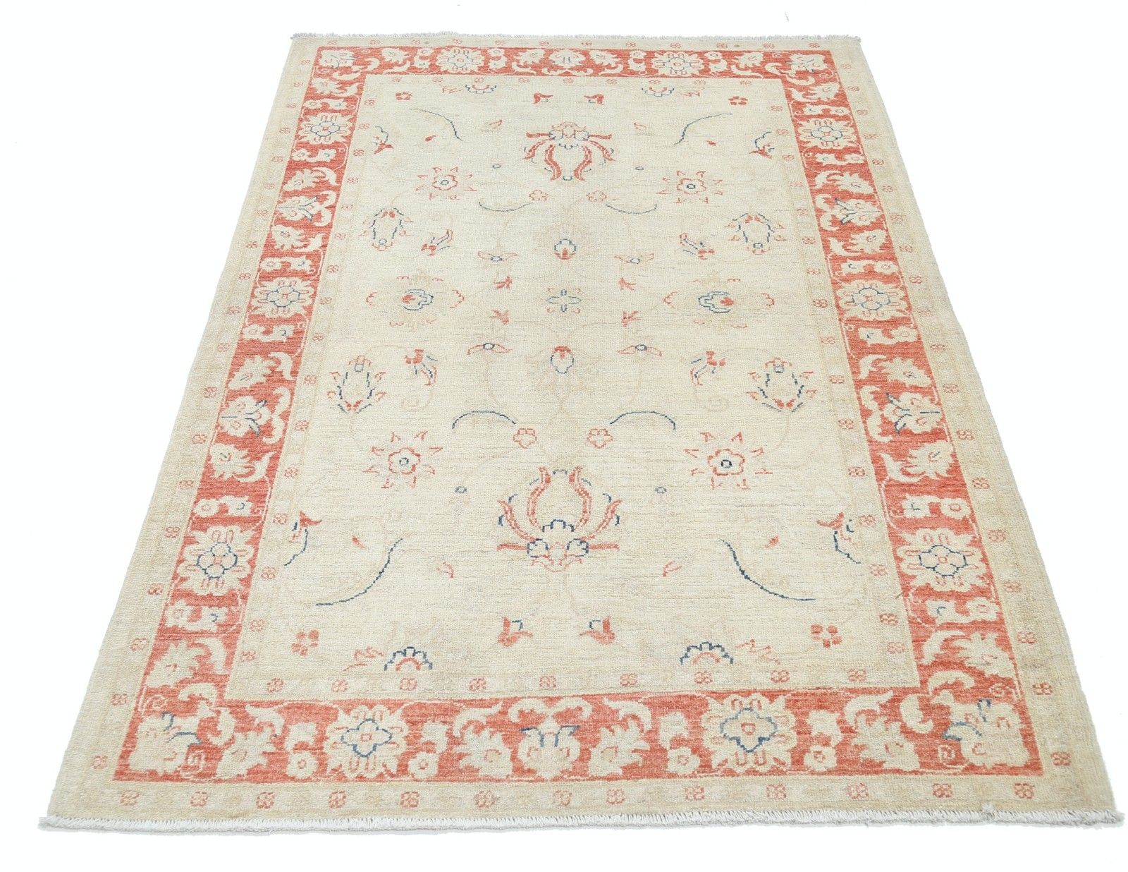 4.2x6 Ft Hand Knotted Floral Turkish Accent Rug In Beige And Red. 100% Wool photo Textiles