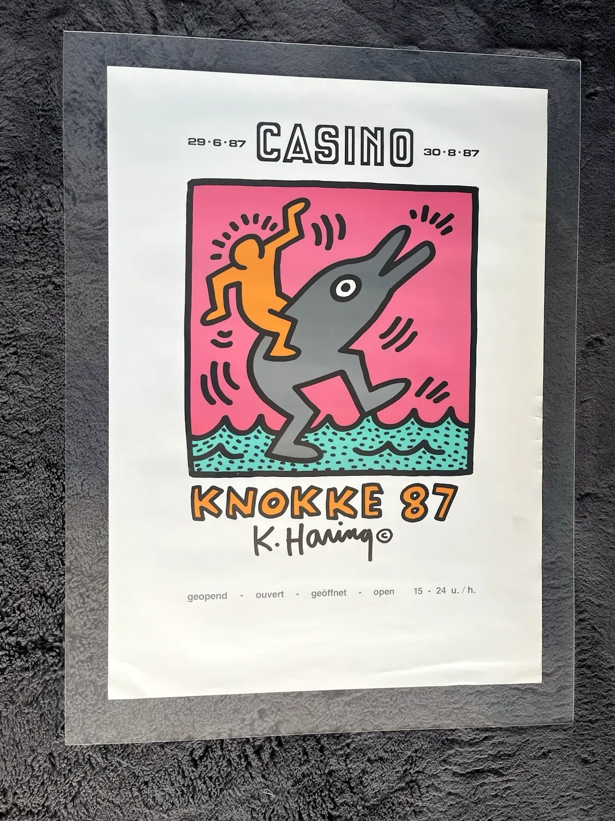 Rare Original Vintage Keith Harring Knocke 87 Casino Exhibition Pop Art Poster photo vinterior
