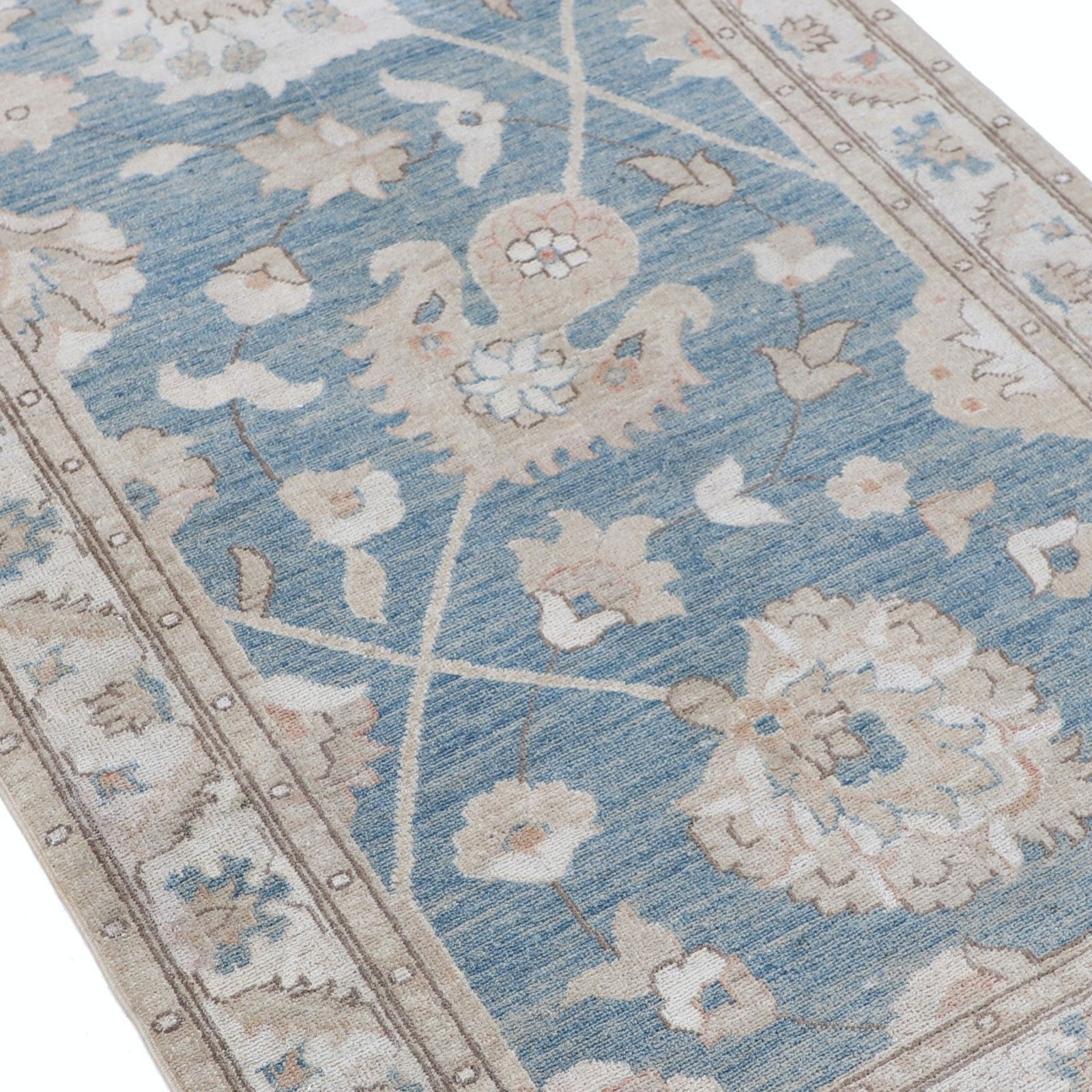 Tapis d'appoint turc Oushak noué à la main, bleu clair, ivoire et beige, 90 x 150 cm photo buy