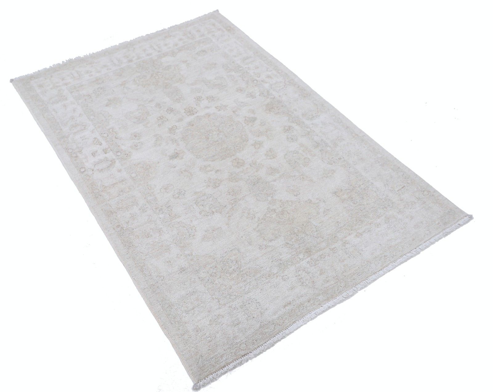 3.3x5 Ft Hand Knotted Beige Oushak Rug With All Over Floral Design. 100% Wool photo furniture