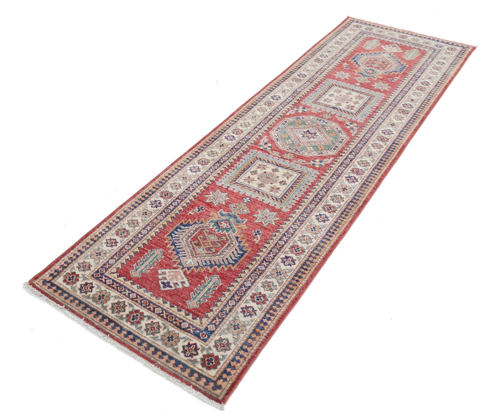 2.6x8.2 Ft Hand Knotted Hallway Runner Rug. Red Corridor Rug. Tribal Kitchen Rug photo for sale