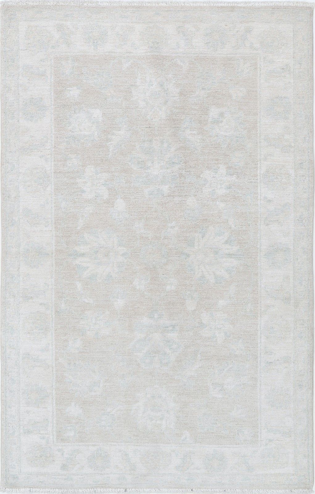 3x5 Ft Hand Knotted Beige Turkish Oushak Wool Rug With All Over Floral Design
