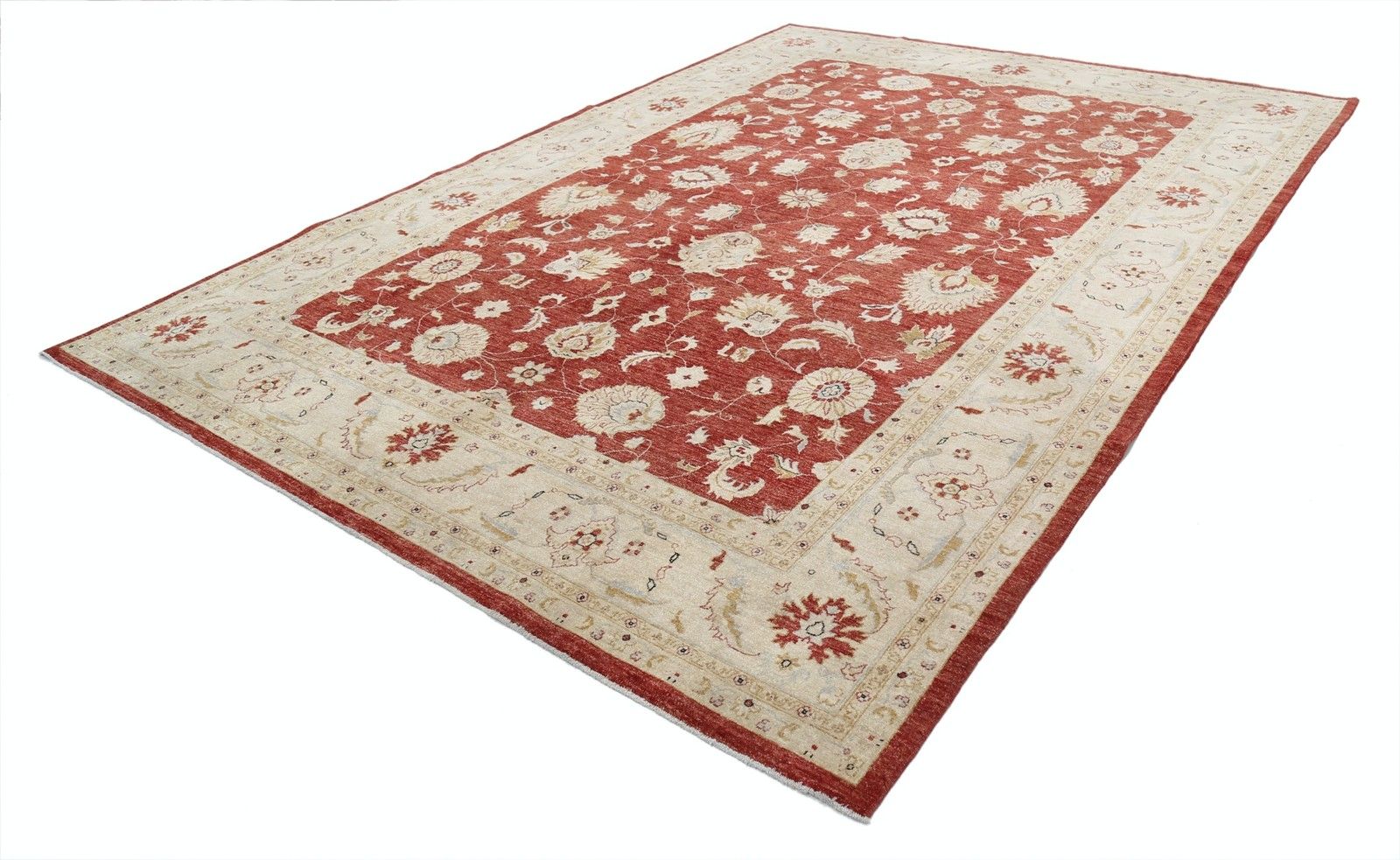 9x12.2 Ft Hand Knotted Floral Turkish Area Rug With Red Field And Ivory Border photo furniture