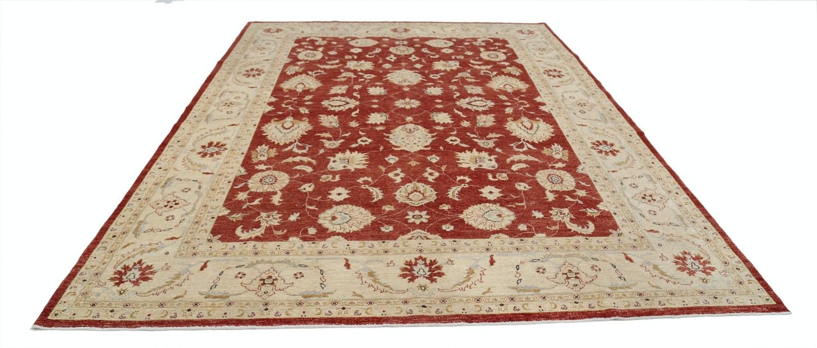 9x12.2 Ft Hand Knotted Floral Turkish Area Rug With Red Field And Ivory Border photo Textiles