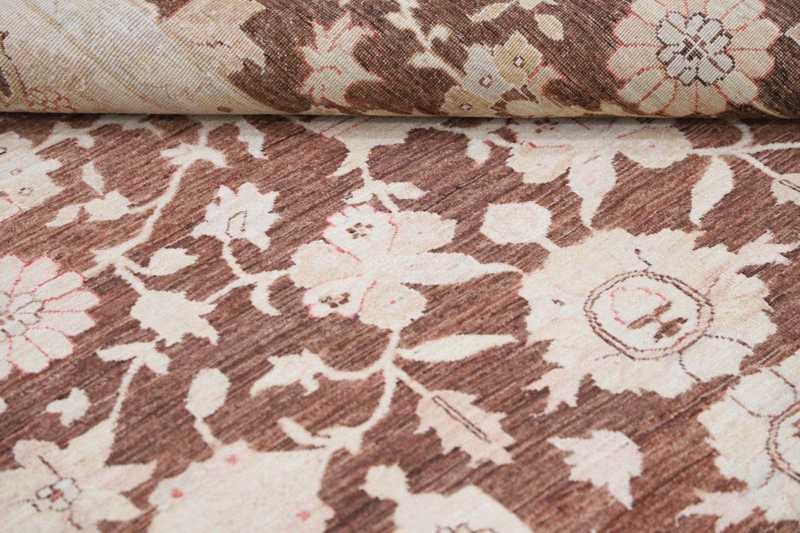 9x11.8 Ft Hand Knotted Floral Large Area Rug With Red Field And Ivory Border photo 5373.0