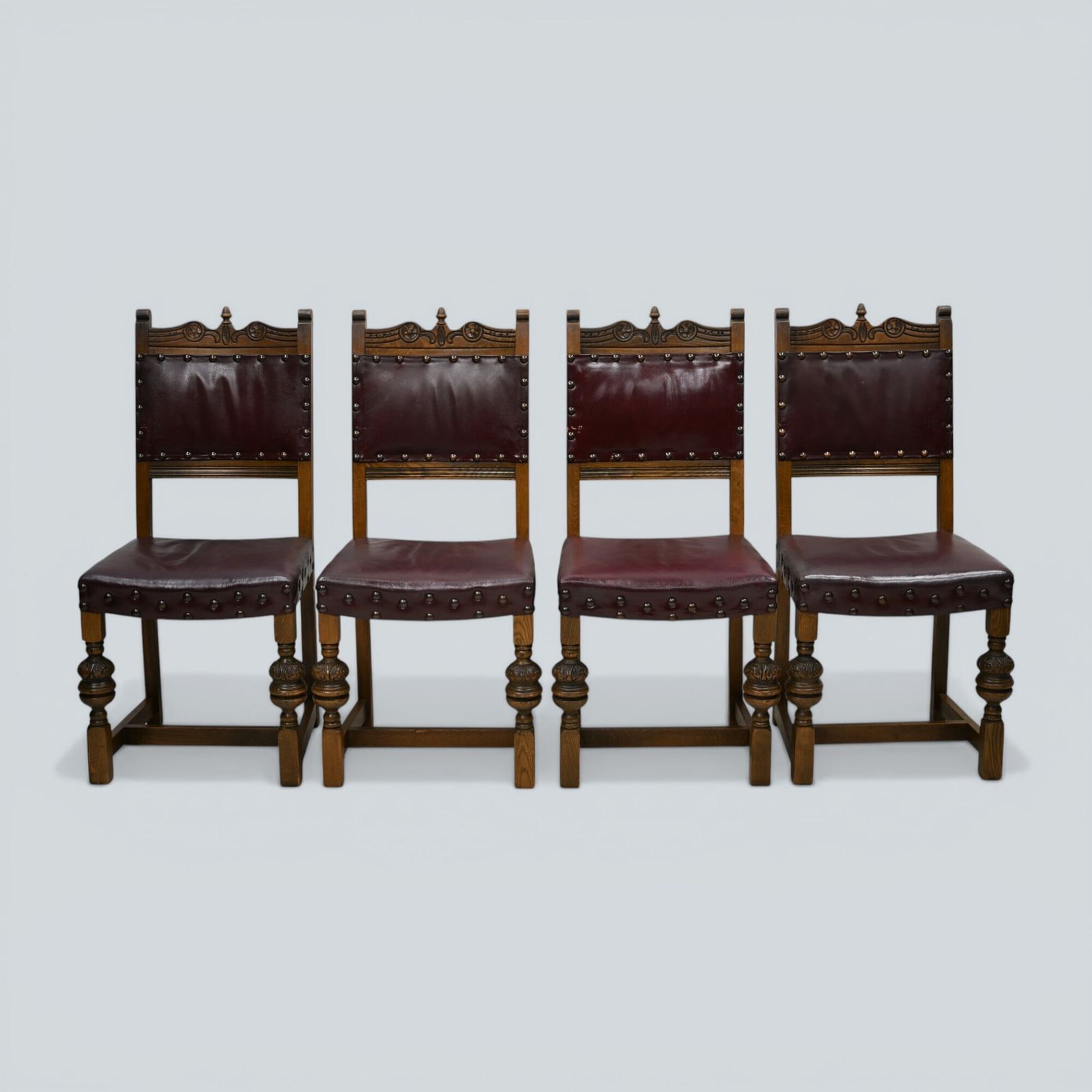 6 Old Charm Dining Chairs Studded Leather Seats/Backs Light Oak Free Uk Delivery photo for sale