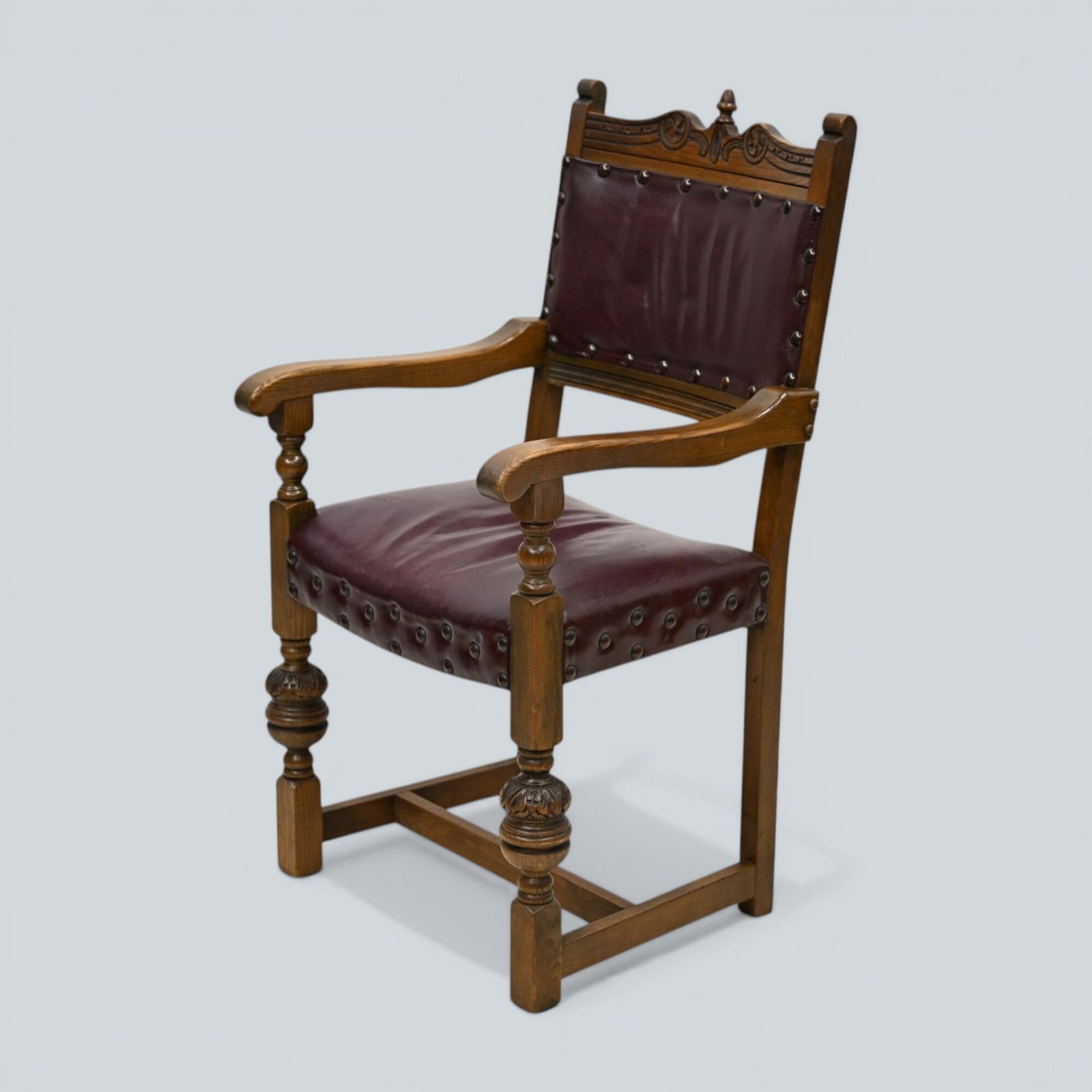 photo vintage 6 Old Charm Dining Chairs Studded Leather Seats/Backs Light Oak Free Uk Delivery
