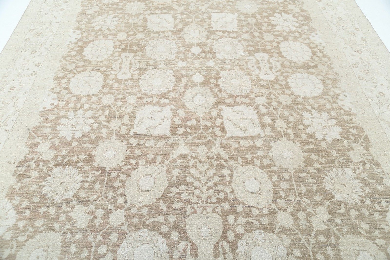 8.6x12 Ft Handknotted Turkish Oushak Style Rug,  Floral Patterned Beige Carpet photo 6643.0