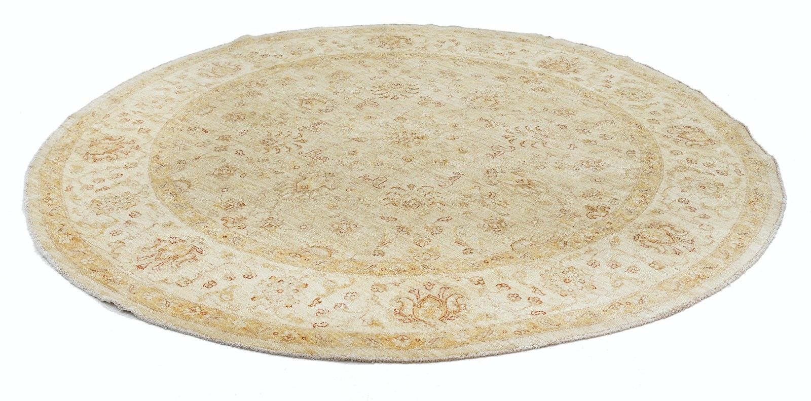 Tapis rond fait main 8 x 8,2 ft. Tapis Oushak beige à médaillon floral photo furniture
