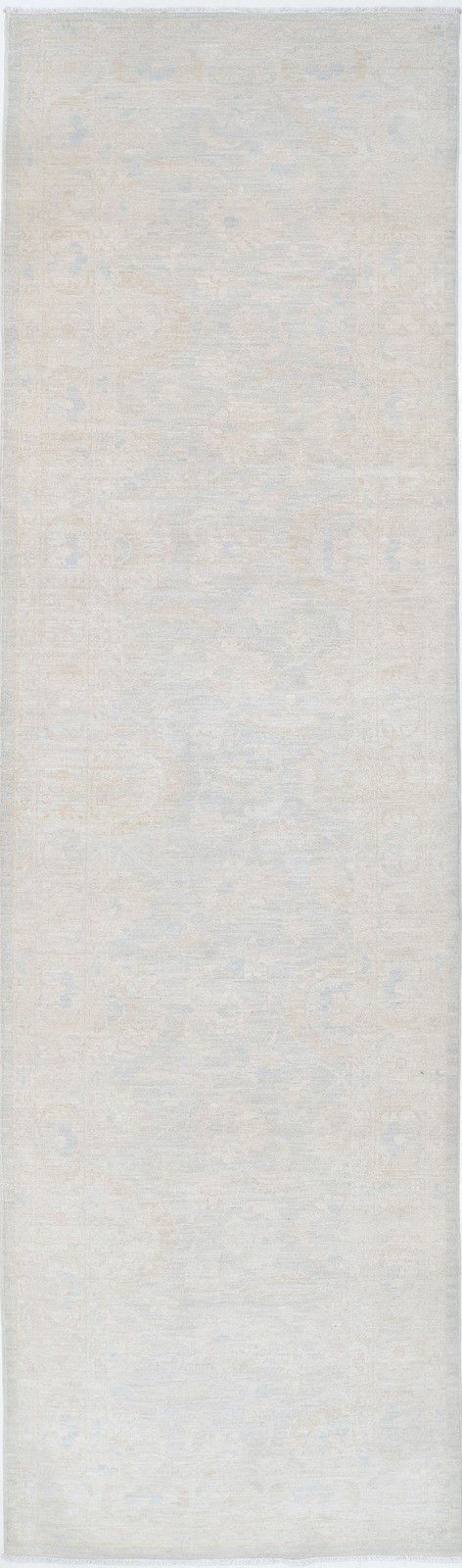 3x11 Ft Hand Knotted Hallway Runner Rug. Beige Wool Rug For Kitchen And Corridor