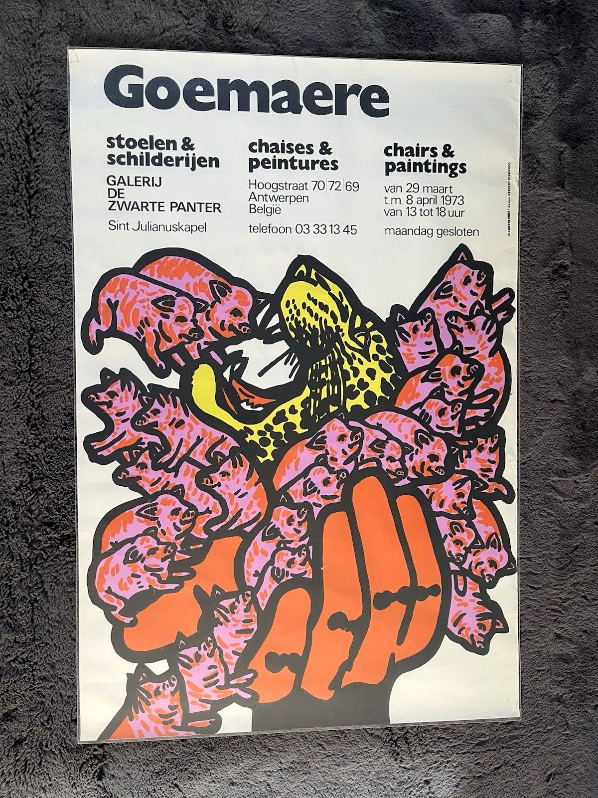 Rare Vintage 70's Goemaere Chairs & Paintings Belgian Pop Art Exhibition Poster photo vinterior