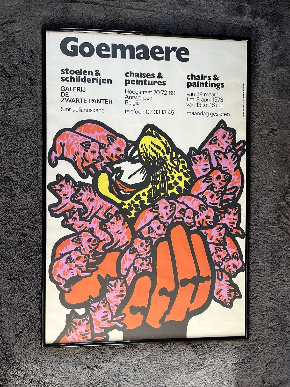 Rare Vintage 70's Goemaere Chairs & Paintings Belgian Pop Art Exhibition Poster photo buy
