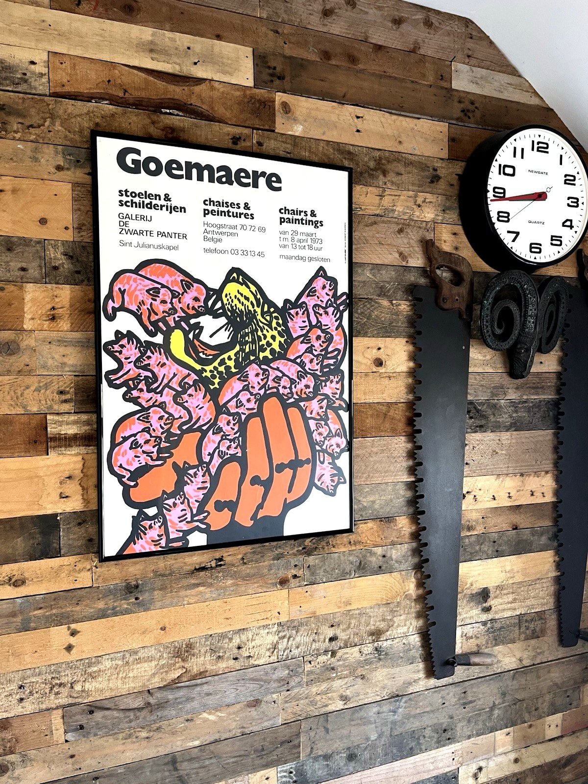 photo vinterior Rare Vintage 70's Goemaere Chairs & Paintings Belgian Pop Art Exhibition Poster