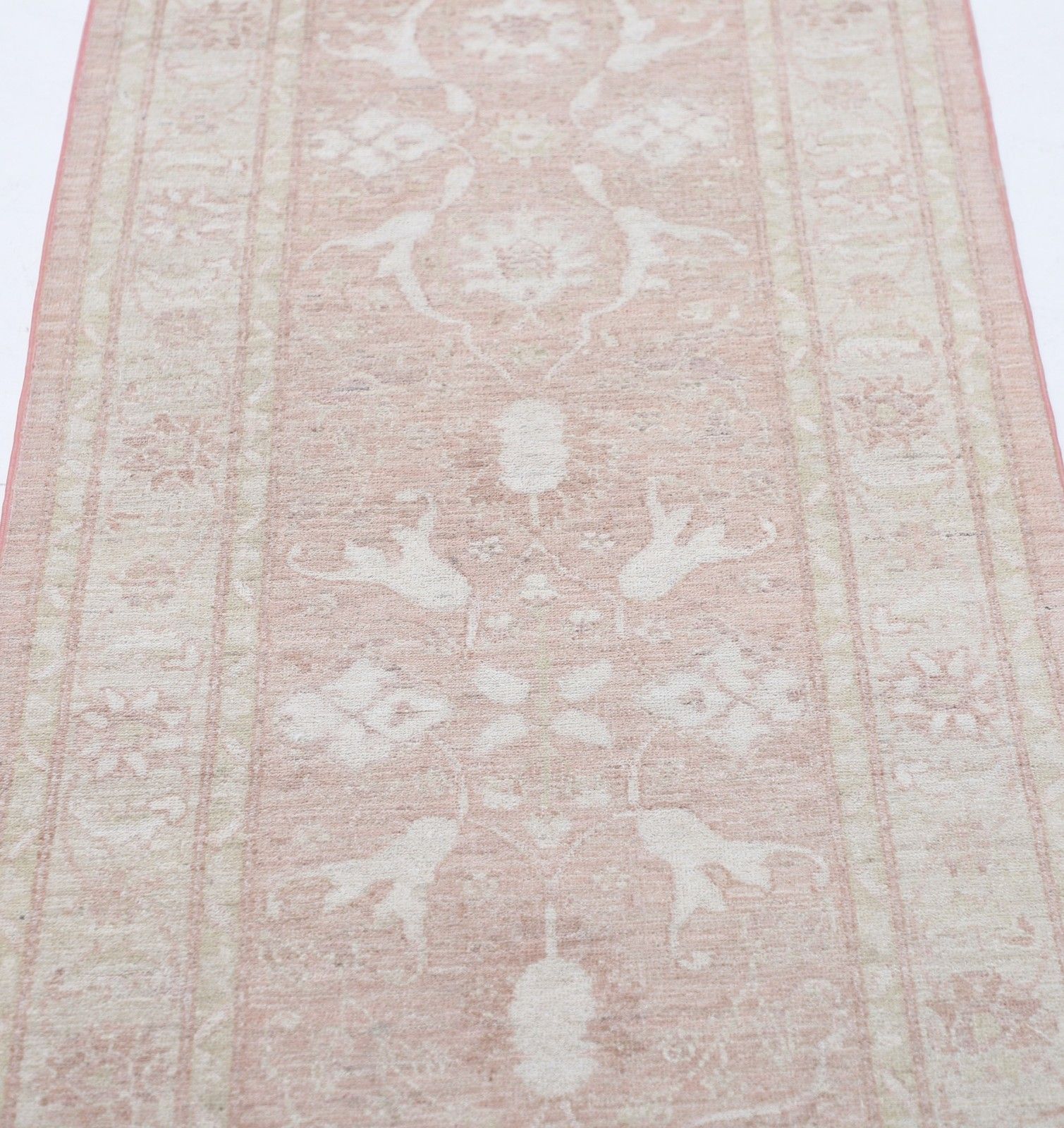 2.4x9.7 Ft Handknotted Hallway Runner Rug In Soft Pink & Beige. Kitchen Rug photo for sale