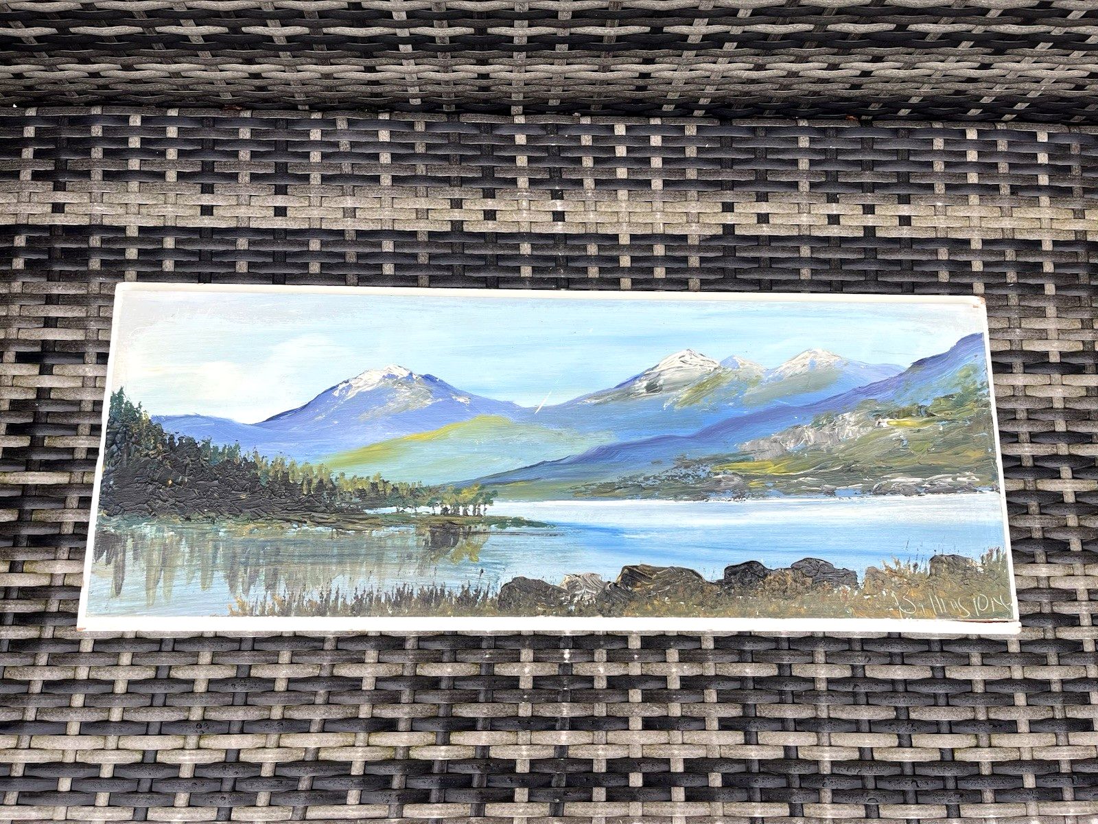 photo furniture Vintage Original Oil On Panel Painting North Wales Mountains Landscape Snowdonia