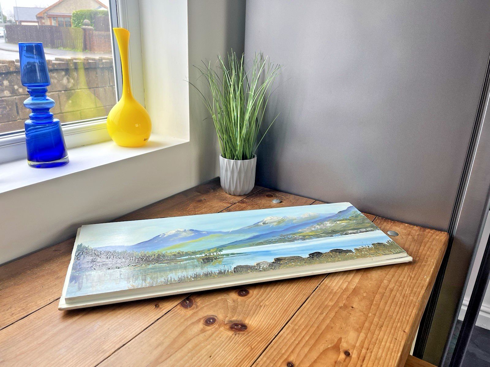 150.0 Vintage Original Oil On Panel Painting North Wales Mountains Landscape Snowdonia photo