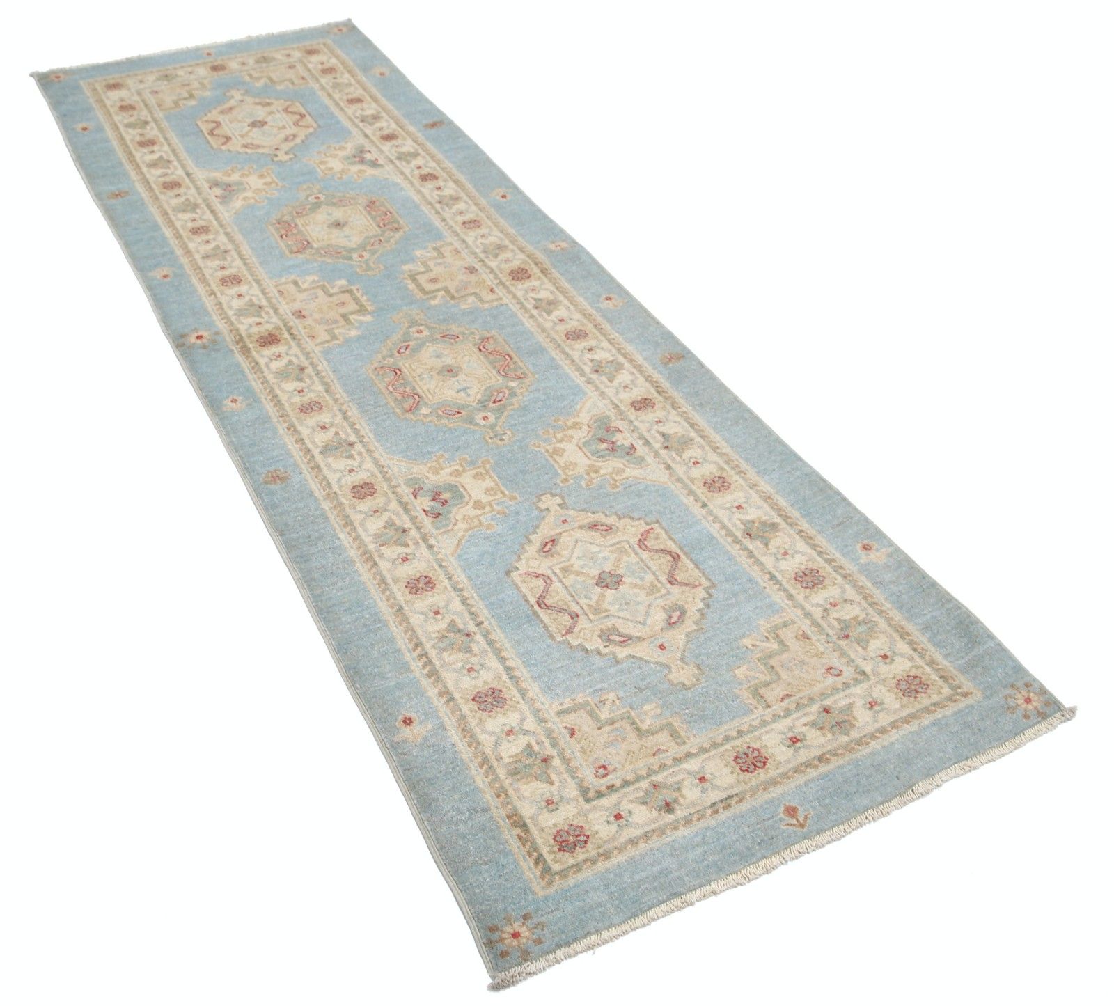 2.7x8 Ft Light Blue, Beige, Red Runner Rug. Handknotted Hallway Rug. Kitchen Rug photo furniture