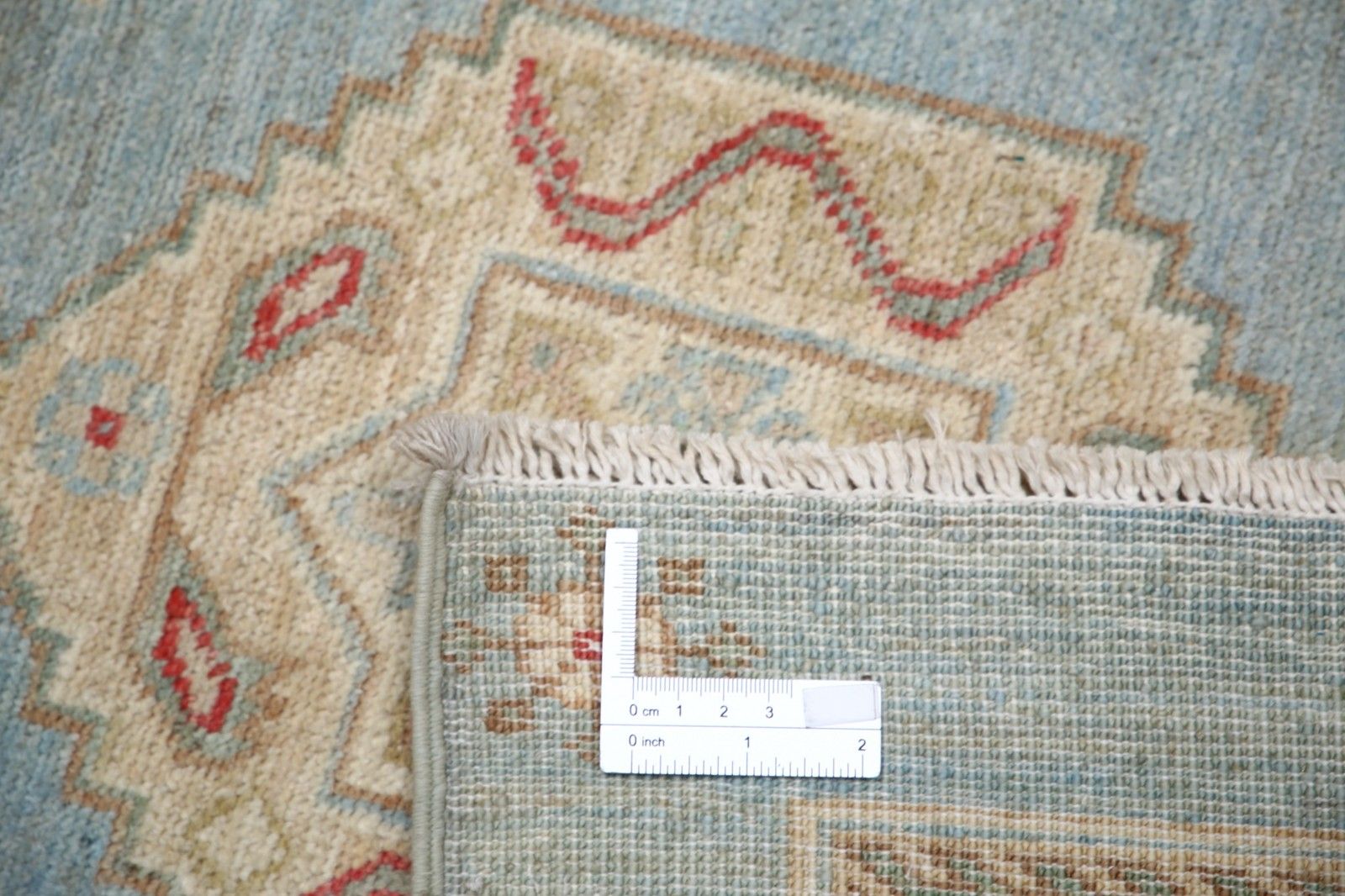 2.7x8 Ft Light Blue, Beige, Red Runner Rug. Handknotted Hallway Rug. Kitchen Rug photo buy