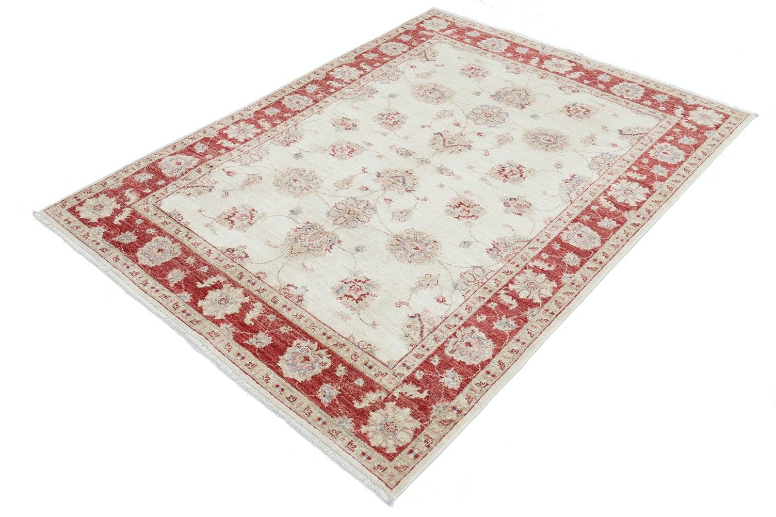 5x6.6 Ft Hand Knotted Oushak Style Area Rug With Red Border And Ivory Field photo for sale