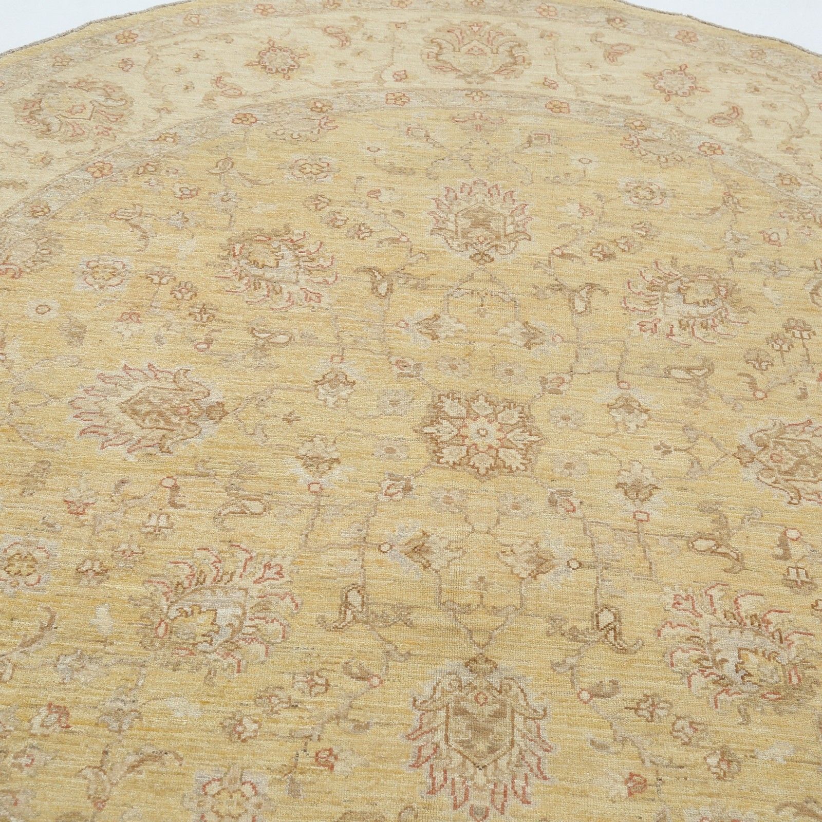 8x8 Ft Hand Knotted Round Rug. Beige Oushak Carpet With Floral Medallion Pattern photo 3135.0