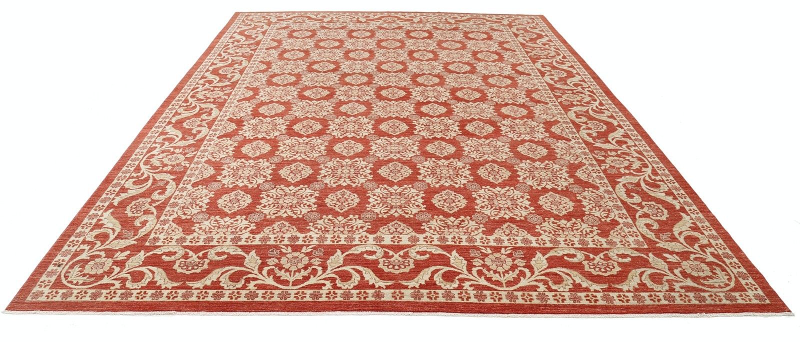 10x13.7 Ft Hand Knotted Red, Ivory Large Area Rug. Turkish Floral Design Carpet photo Textiles