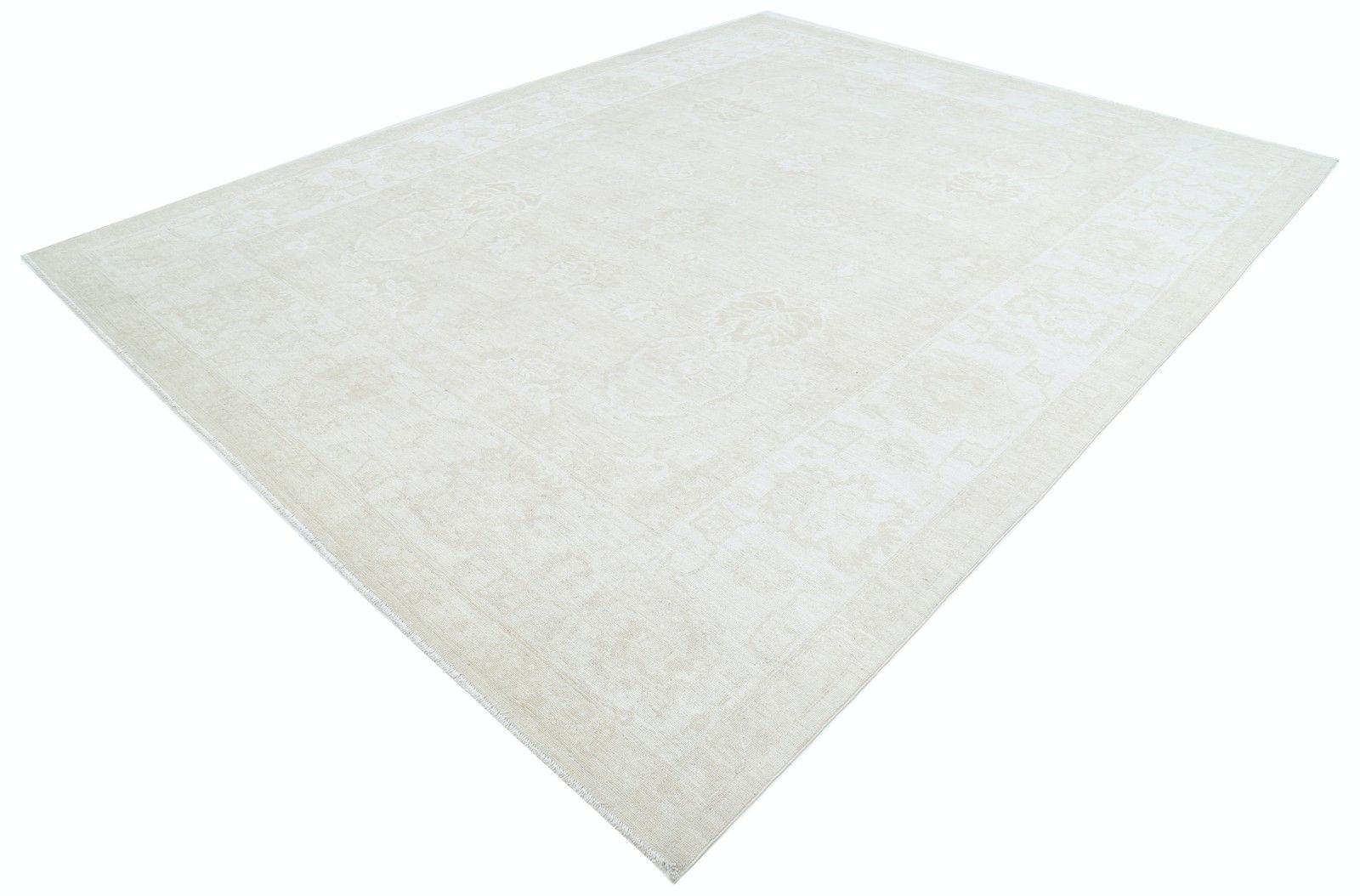 10x12.5 Ft Hand Knotted Oushak Rug. Beige Floral Design Carpet. 100% Wool photo for sale