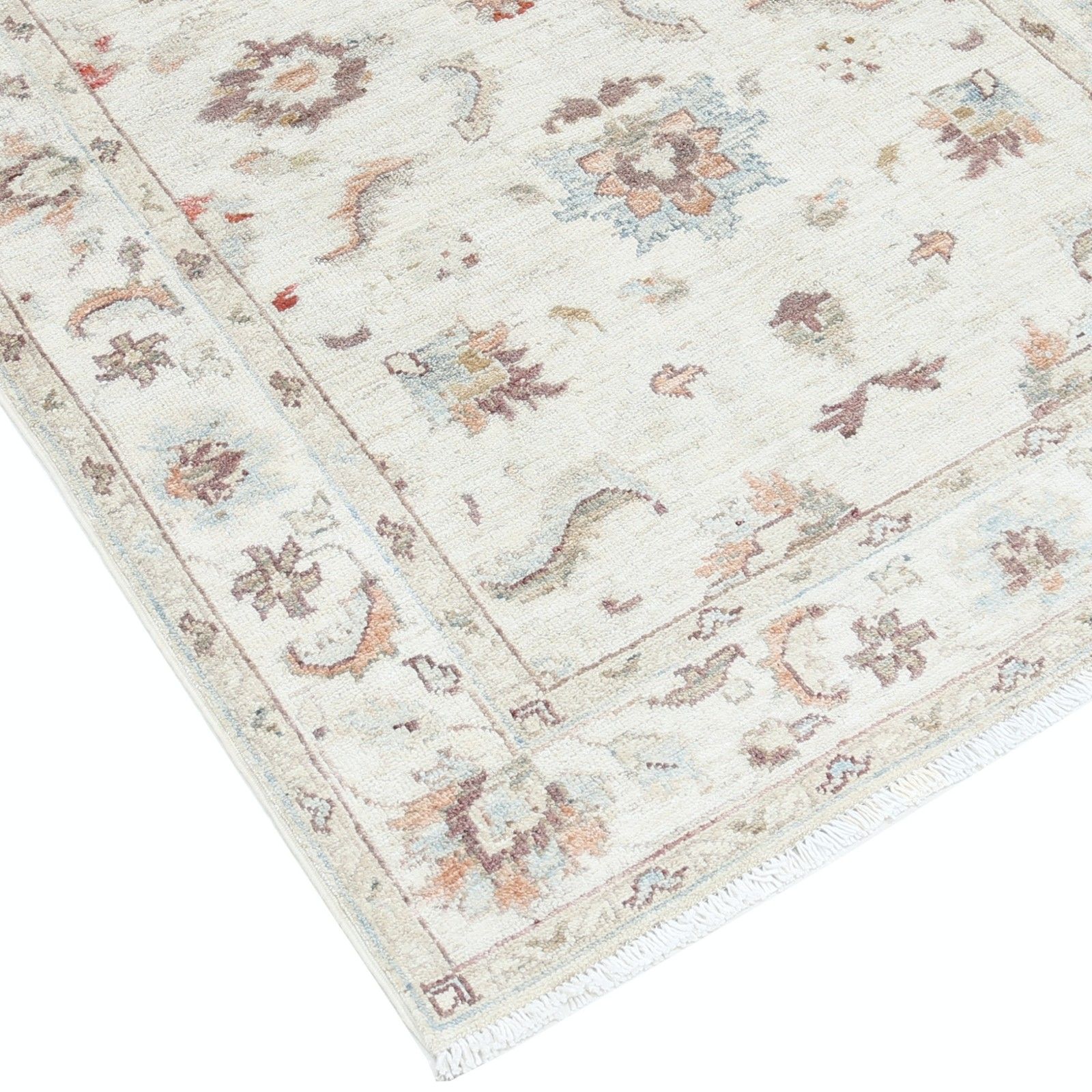 Tapis Oushak beige noué à la main, motif floral sur l'ensemble du tapis, 1 x 1,46 m. 100 % laine photo vinterior