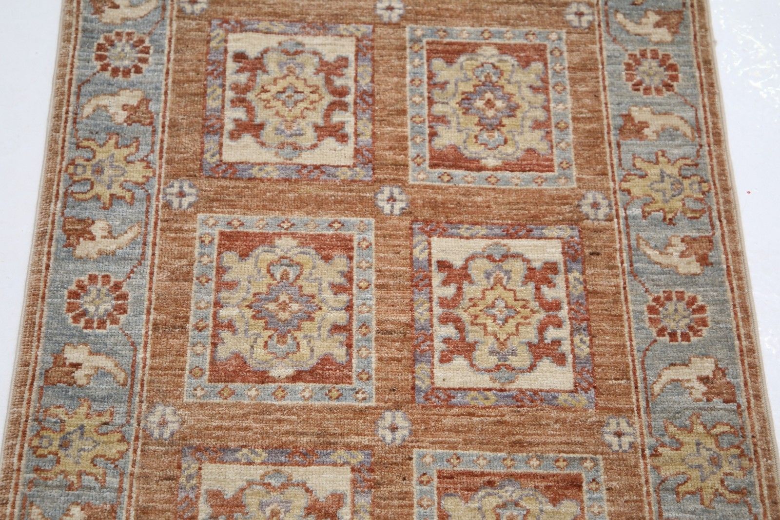 2x3.3 Ft Hand Knotted Coral, Gray, Ivory Wool Accent Rug With Geometric Design photo 370.0