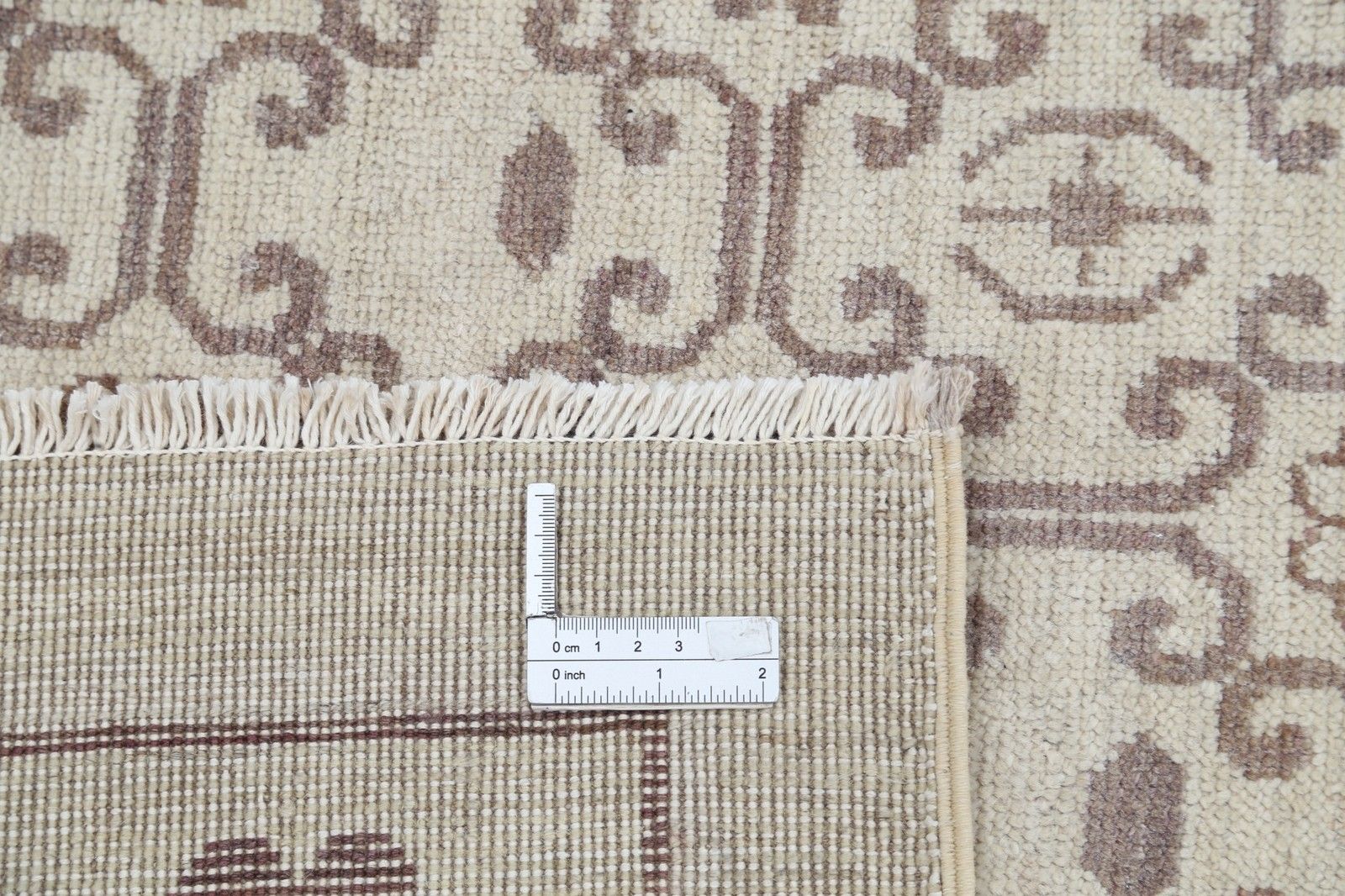 Tapis de salon noué à la main, grand format 9 x 11,2 ft, beige, motif Damask photo Textiles