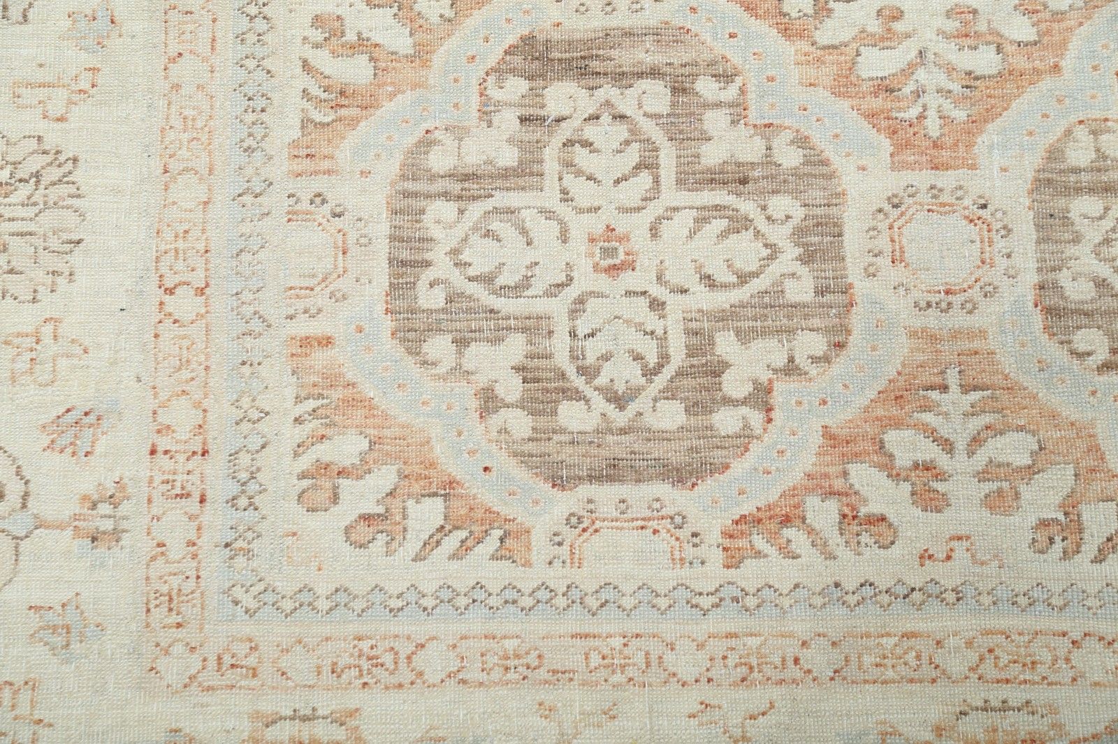 8x9,5 ft Handgeknoopt Beige, Grijs, Lichtroze Groot Vloerkleed. Trellis Dessin Tapijt photo 4494.0