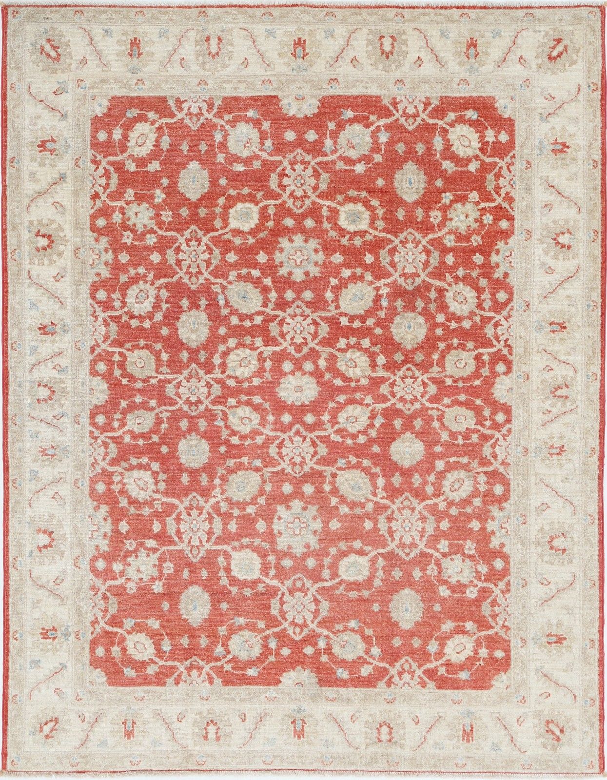 Tapis noué à la main 252 x 295 cm, rouge et ivoire, motif floral