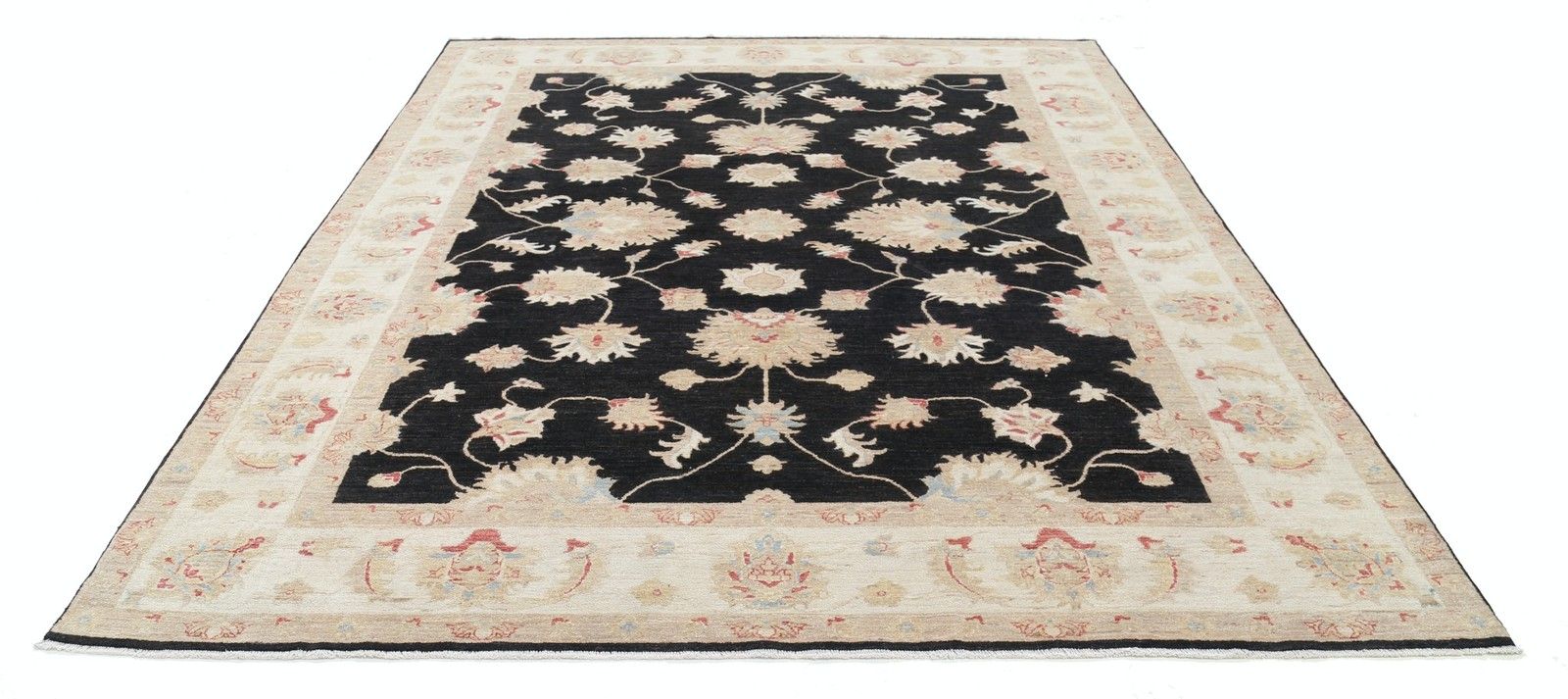 8x9.8 Ft Hand Knotted Floral Area Rug In Black And Ivory. 100% Wool Carpet photo Textiles