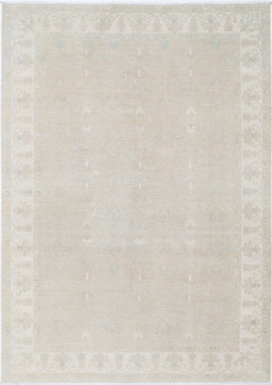 6x8.6 Ft Handknotted Beige Area Rug For Dining Room And Living Room. 100% Wool
