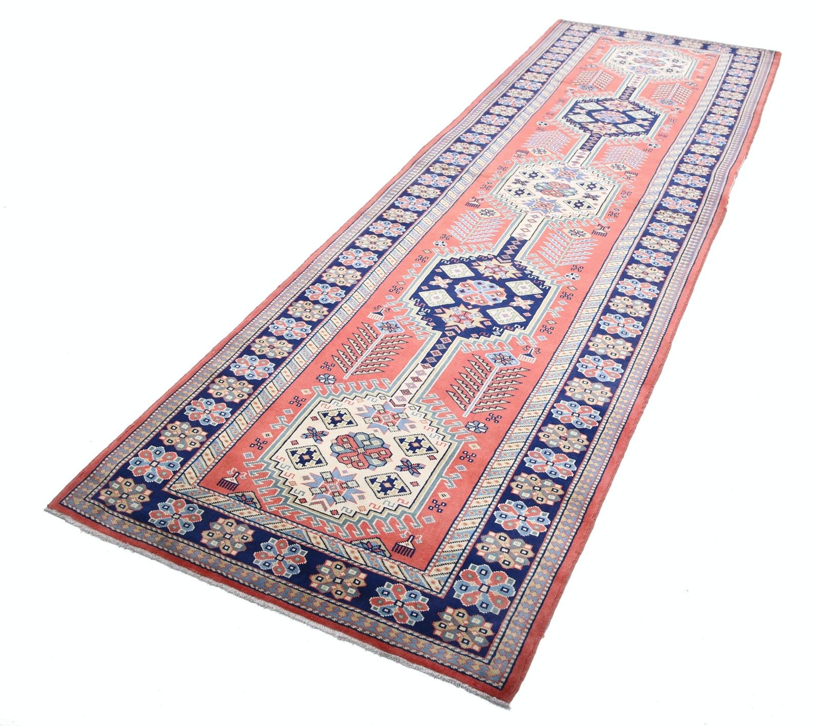 3.3x10 Ft Handknotted Red Runner Rug For Corridor And Hallway. Wool Kitchen Rug photo for sale