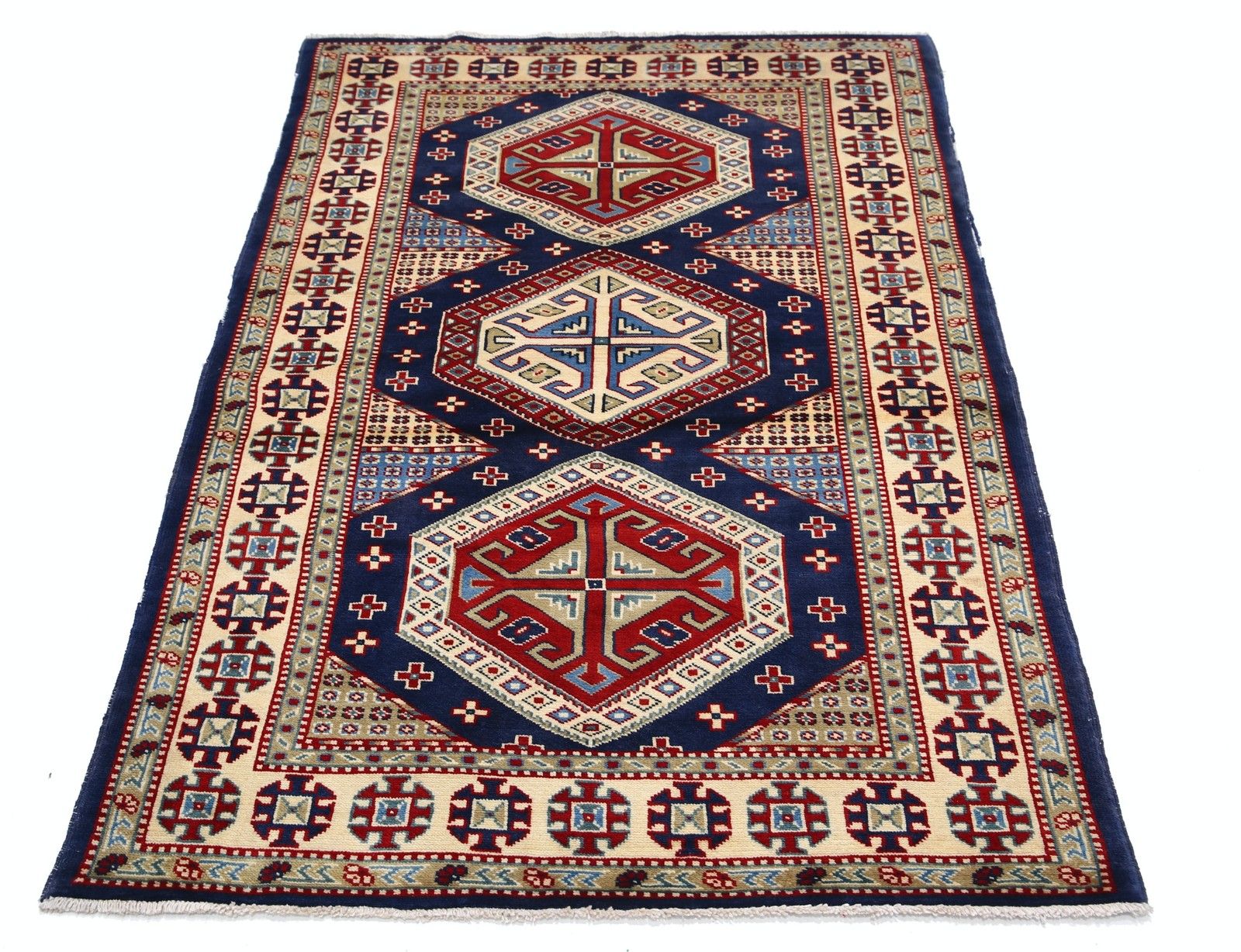 3,3x5 Ft Handgeknoopt Tribal Accent Vloerkleed. Geometrisch Vloerkleed voor Entree en Slaapkamer photo Textiel