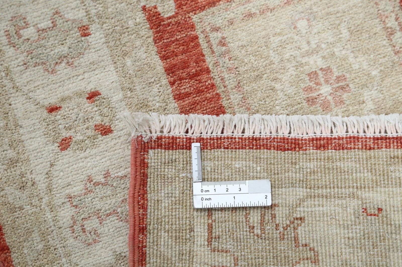 Tapis de couloir en laine, noué à la main, rouge et ivoire, 2,6 x 8 pi. Motif géométrique photo buy